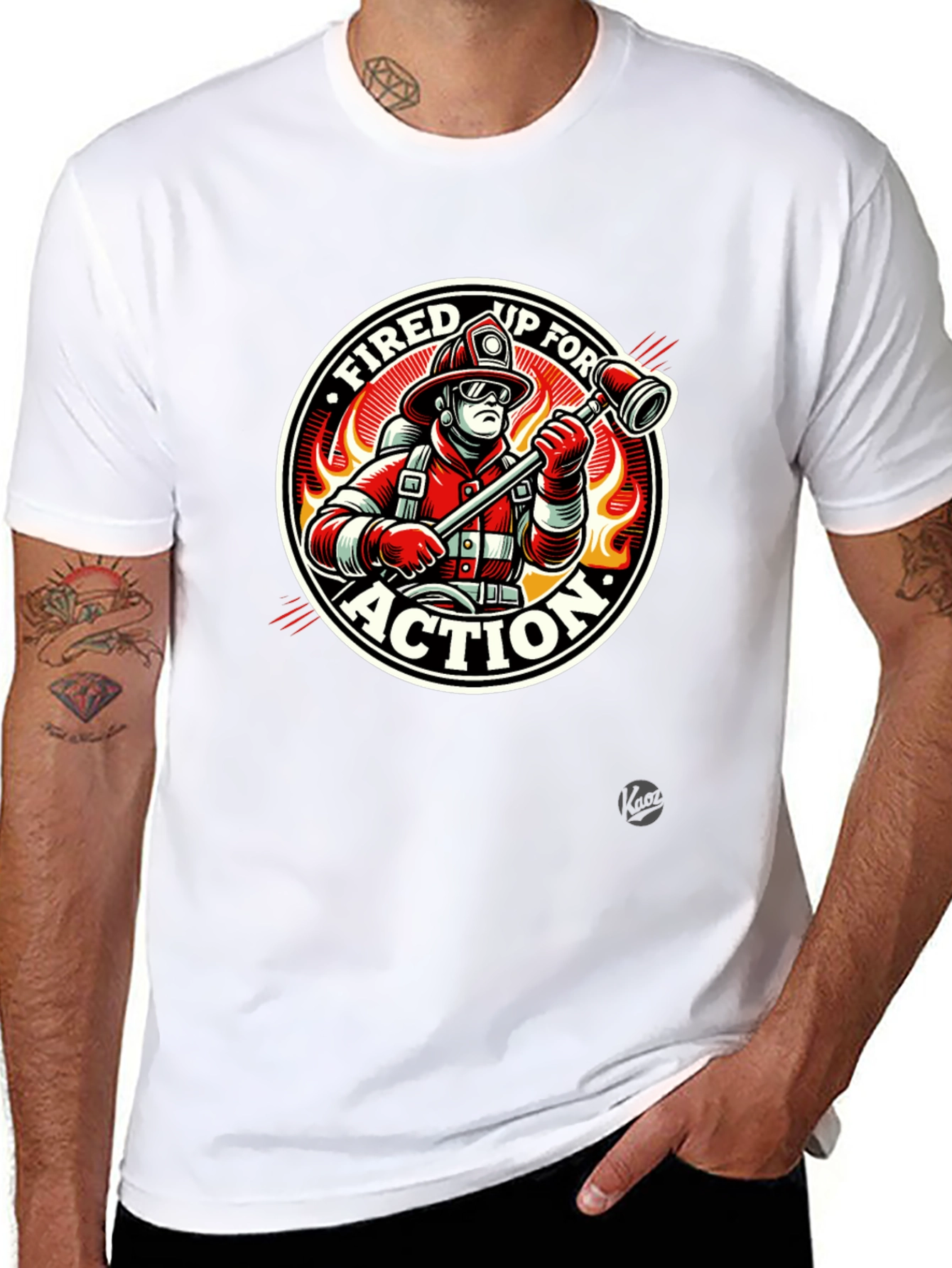 Fired Up for Action Firefighter Graphic T-Shirt