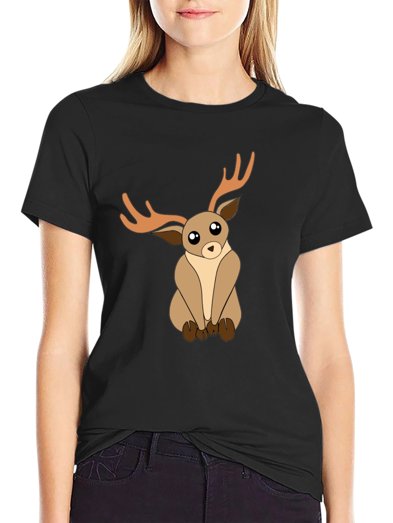 Cute Deer Graphic Tee - Black Unisex T-Shirt