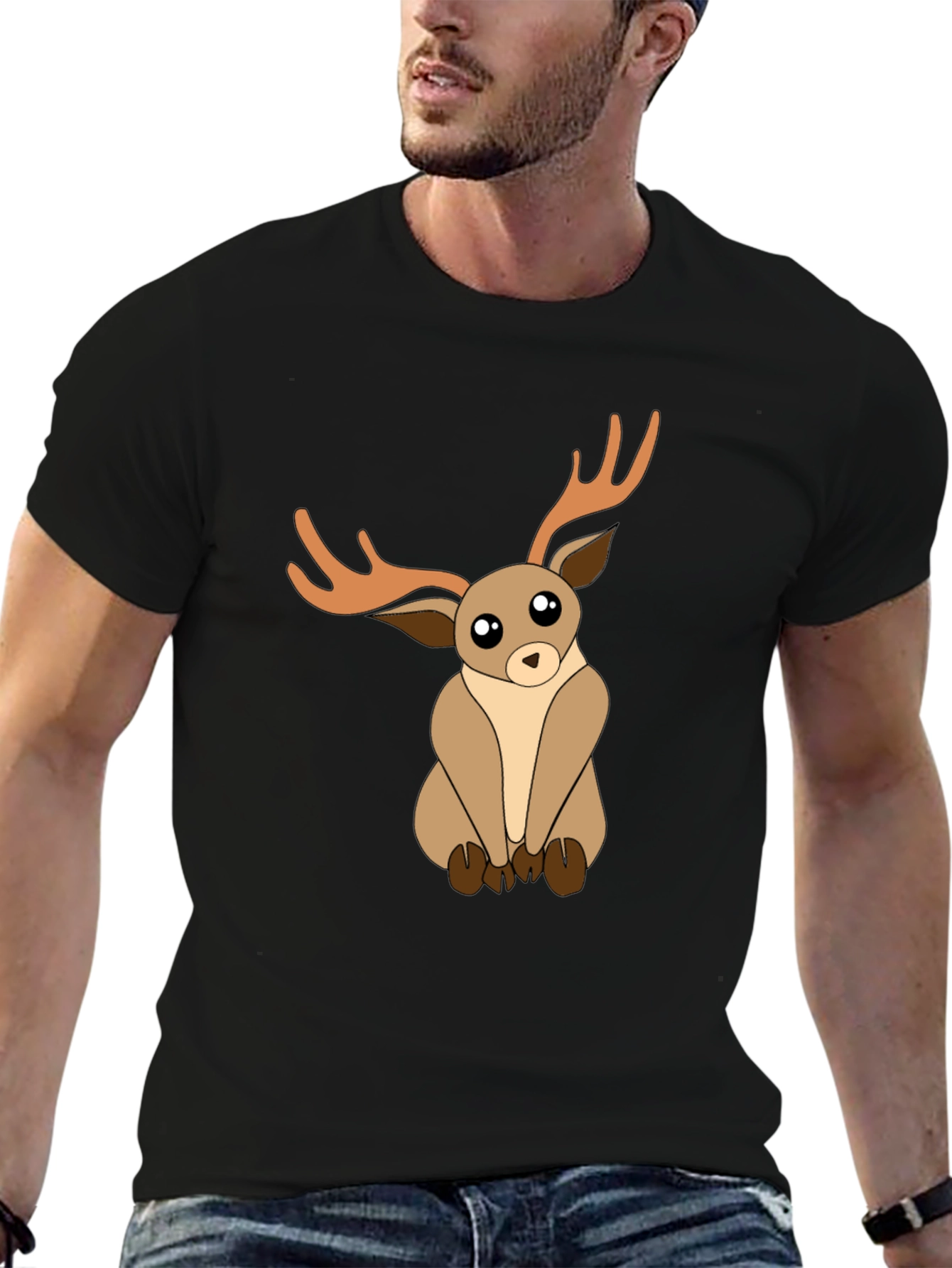 Cute Deer Graphic Tee - Black Unisex T-Shirt