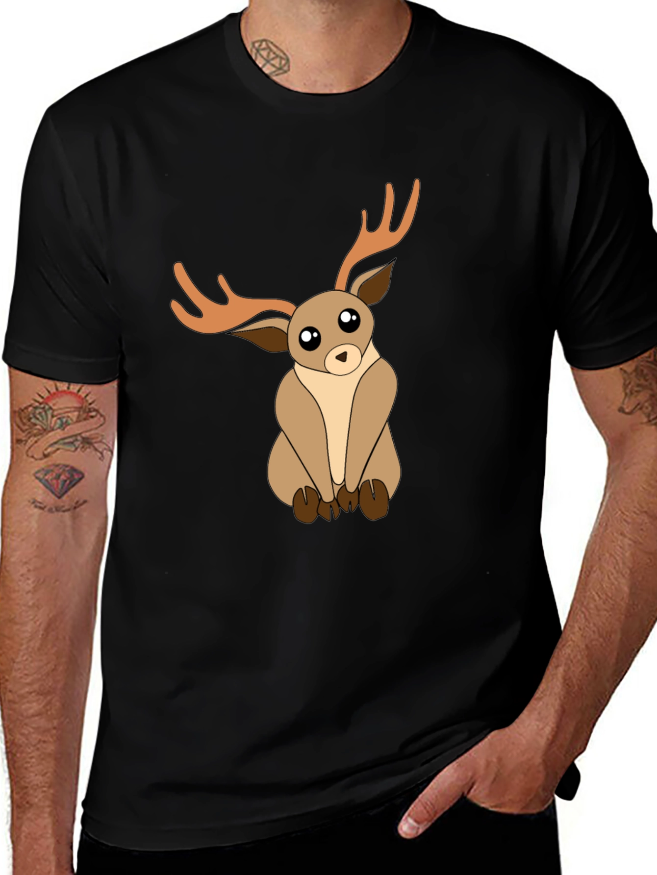 Cute Deer Graphic Tee - Black Unisex T-Shirt