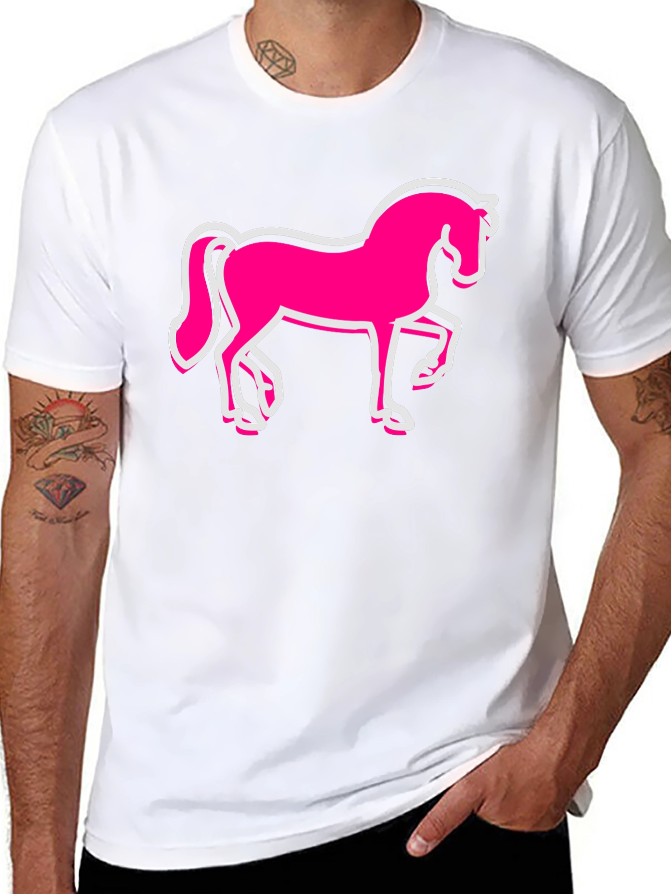 Pink Horse Graphic Black T-Shirt - Mens Fashion