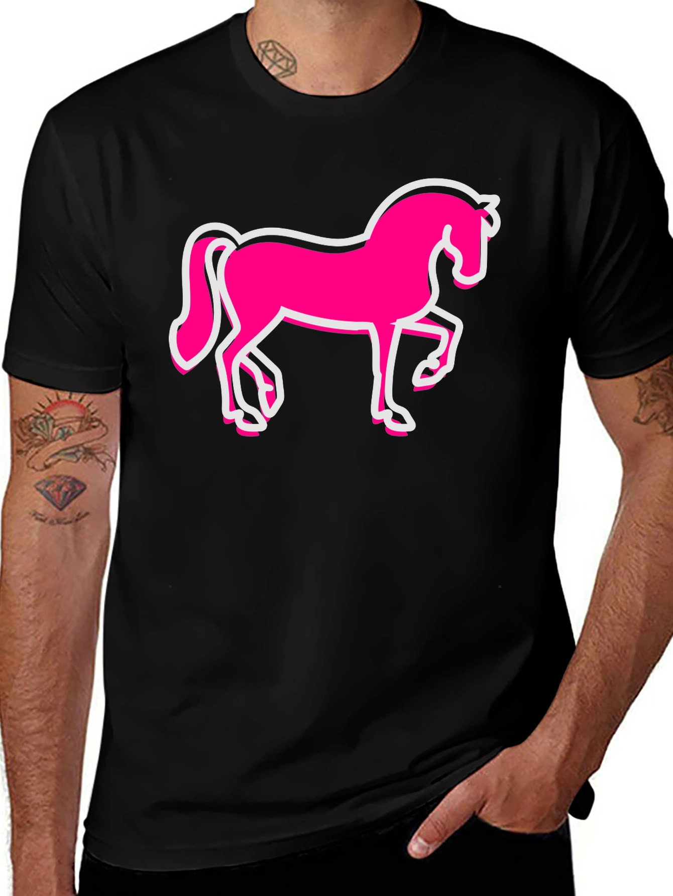Pink Horse Graphic Black T-Shirt - Mens Fashion