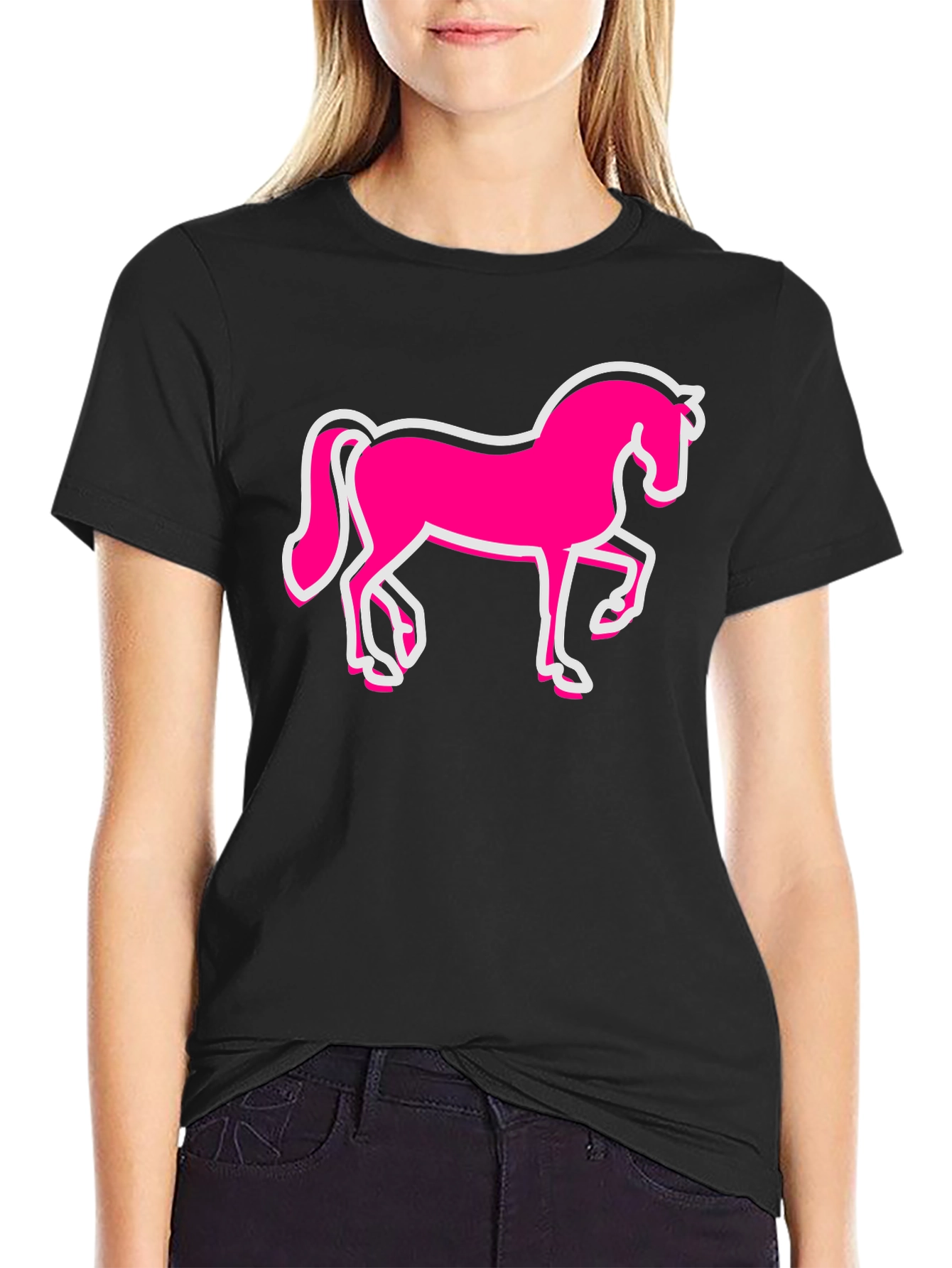 Pink Horse Graphic Black T-Shirt - Mens Fashion