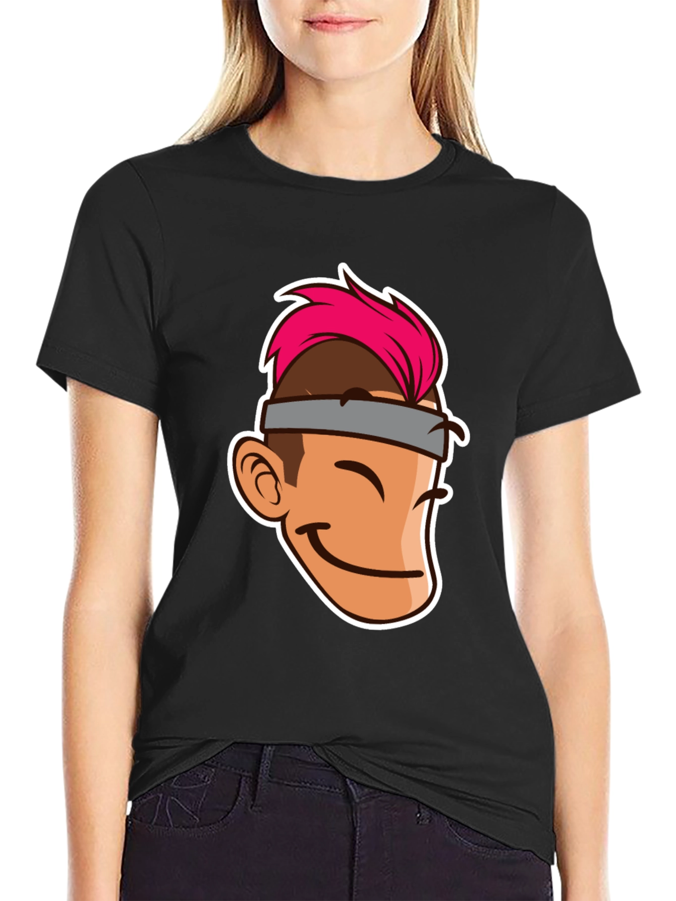 Cartoon Character Graphic Tee - Black T-Shirt
