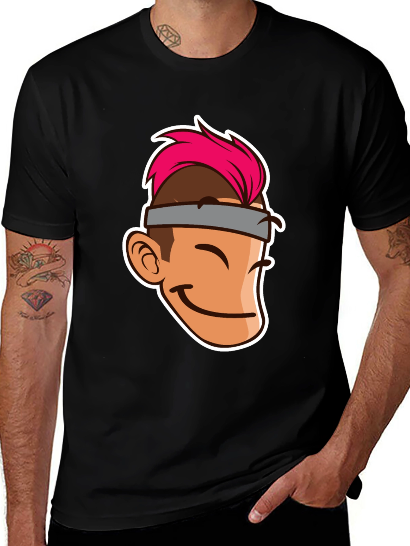 Cartoon Character Graphic Tee - Black T-Shirt