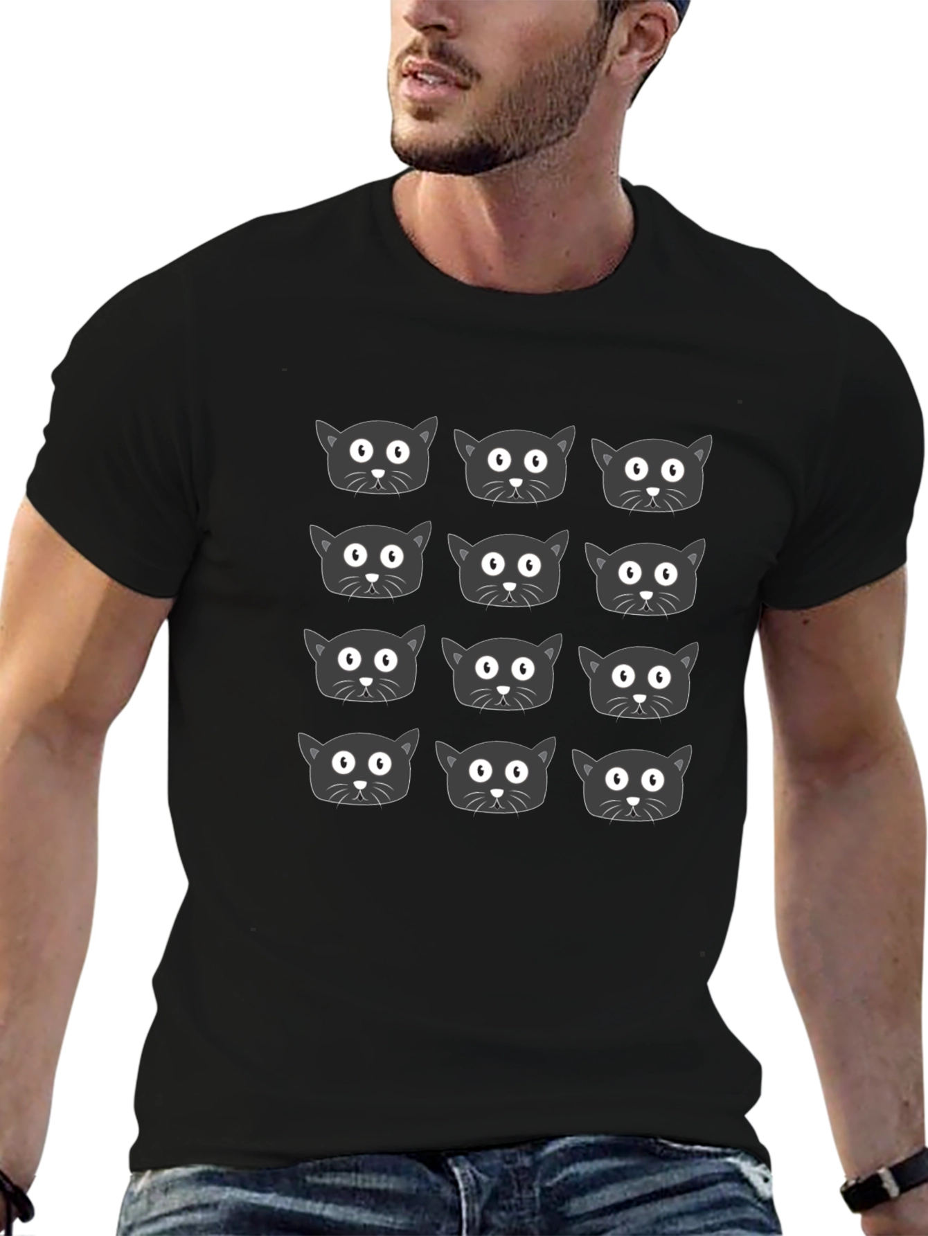 Black Cat Pattern T-Shirt Modern Unisex Tee