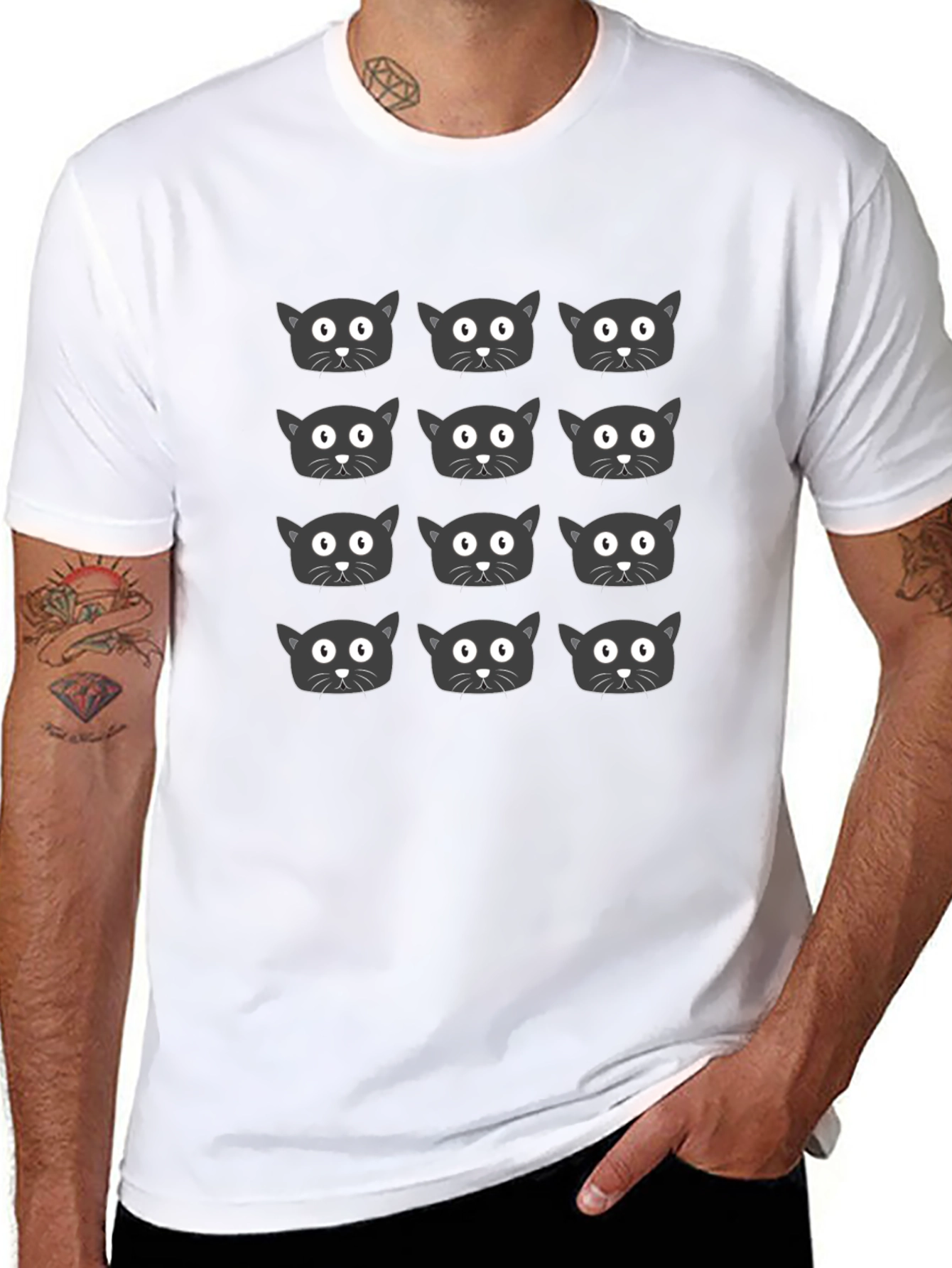 Black Cat Pattern T-Shirt Modern Unisex Tee