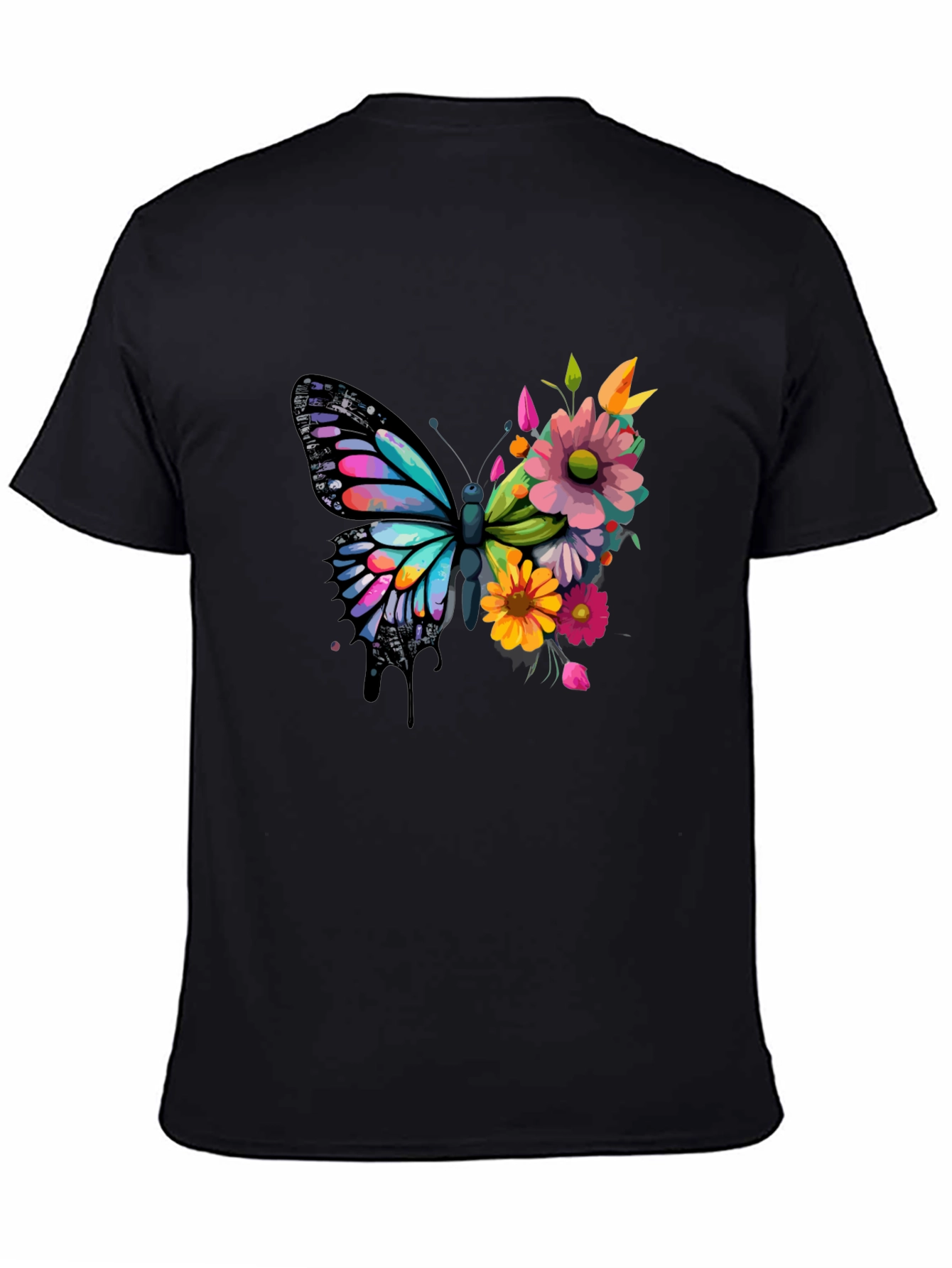 Butterfly Floral Graphic Tee - Black