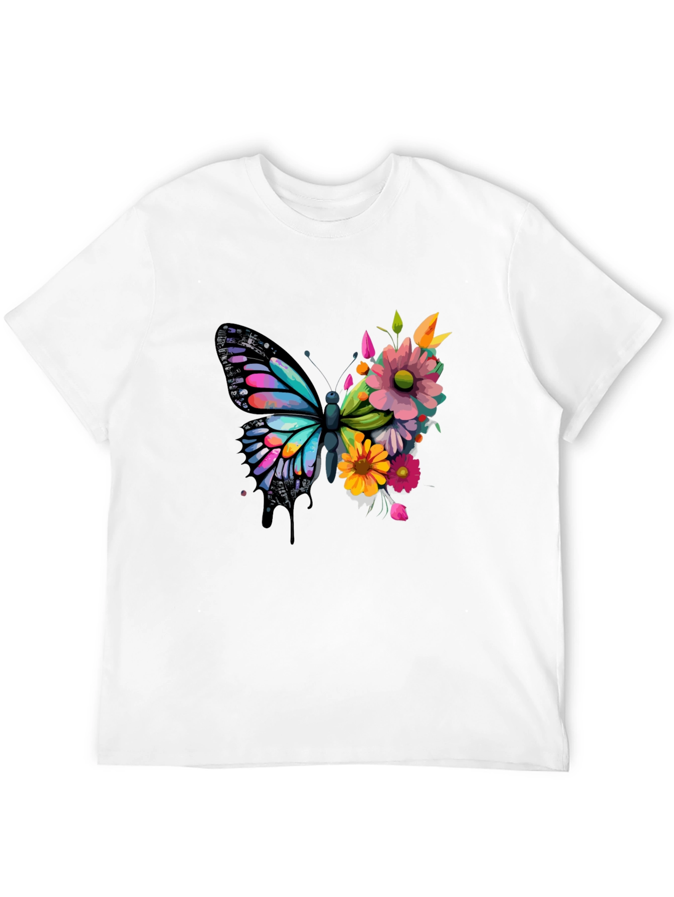 Butterfly Floral Graphic Tee - Black