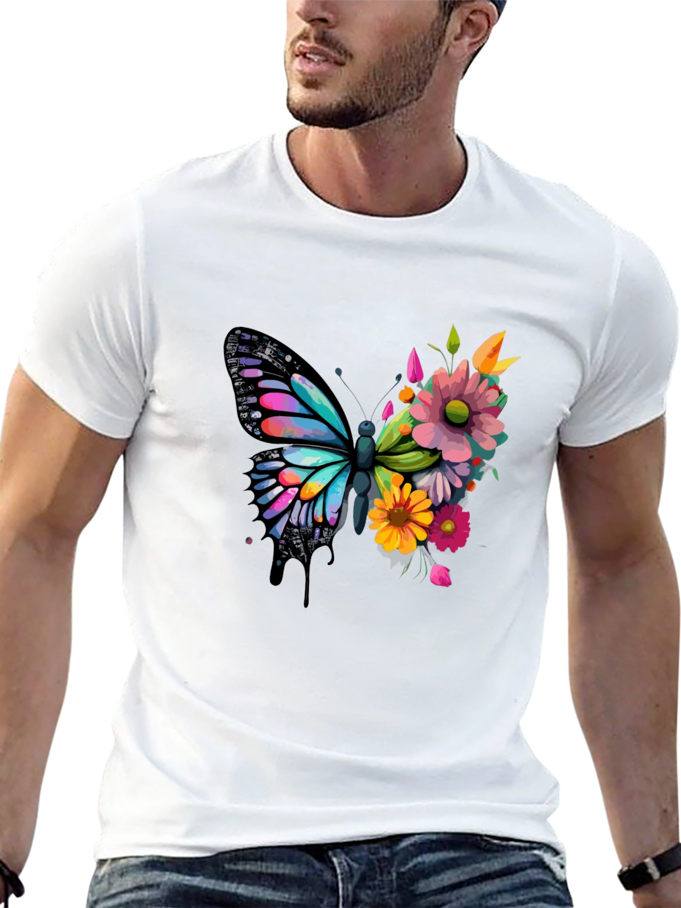 Butterfly Floral Graphic Tee - Black