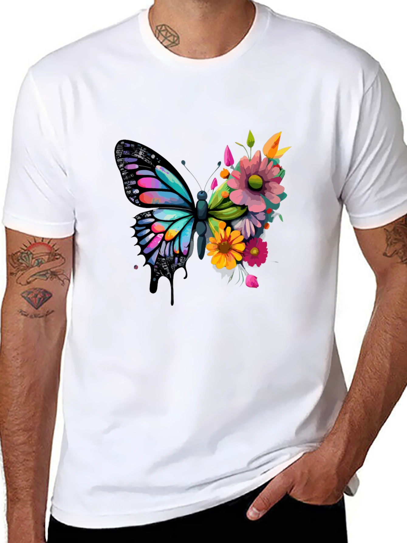 Butterfly Floral Graphic Tee - Black