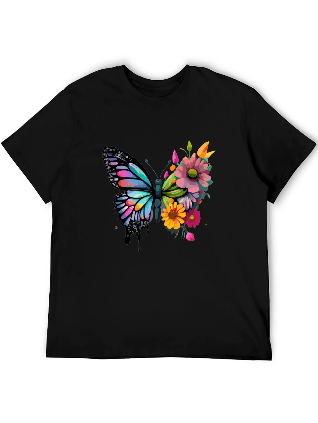 Butterfly Floral Graphic Tee - Black