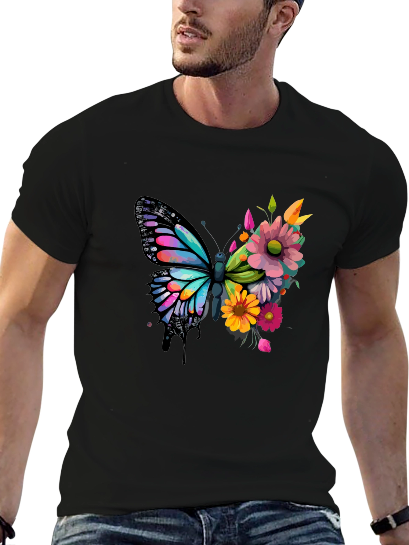 Butterfly Floral Graphic Tee - Black