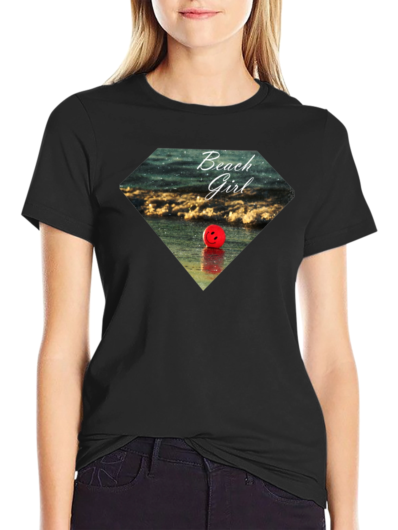 Beach Girl Graphic Tee - Black Casual T-Shirt
