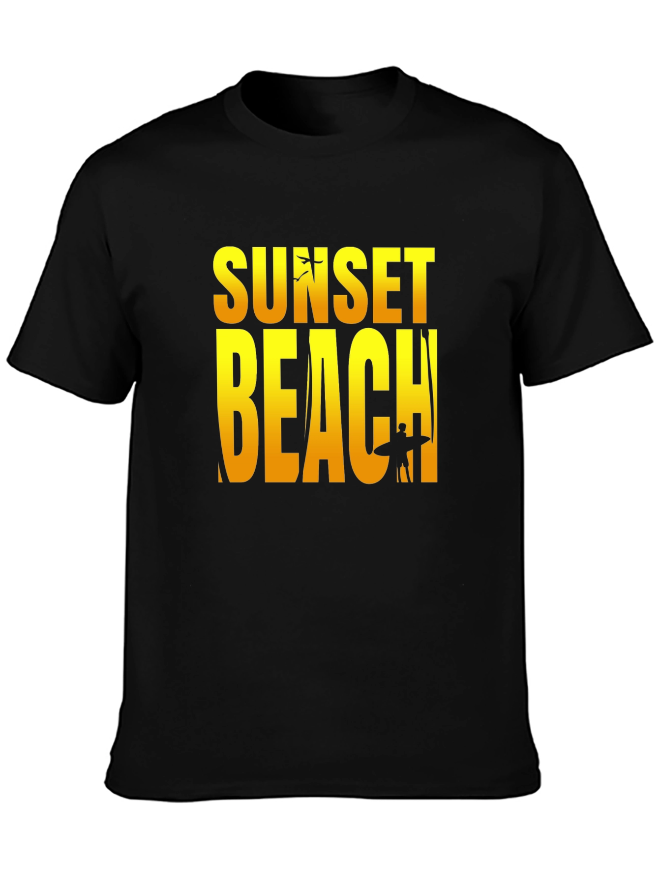 Sunset Beach Graphic Tee - Black Cotton T-Shirt