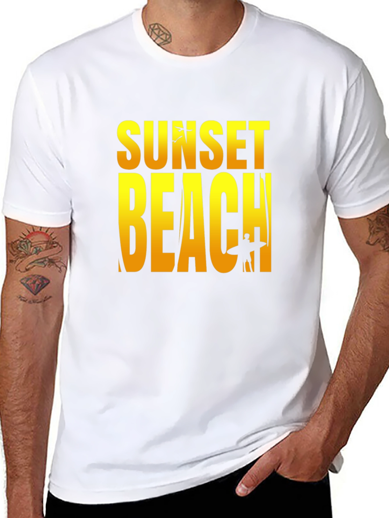 Sunset Beach Graphic Tee - Black Cotton T-Shirt