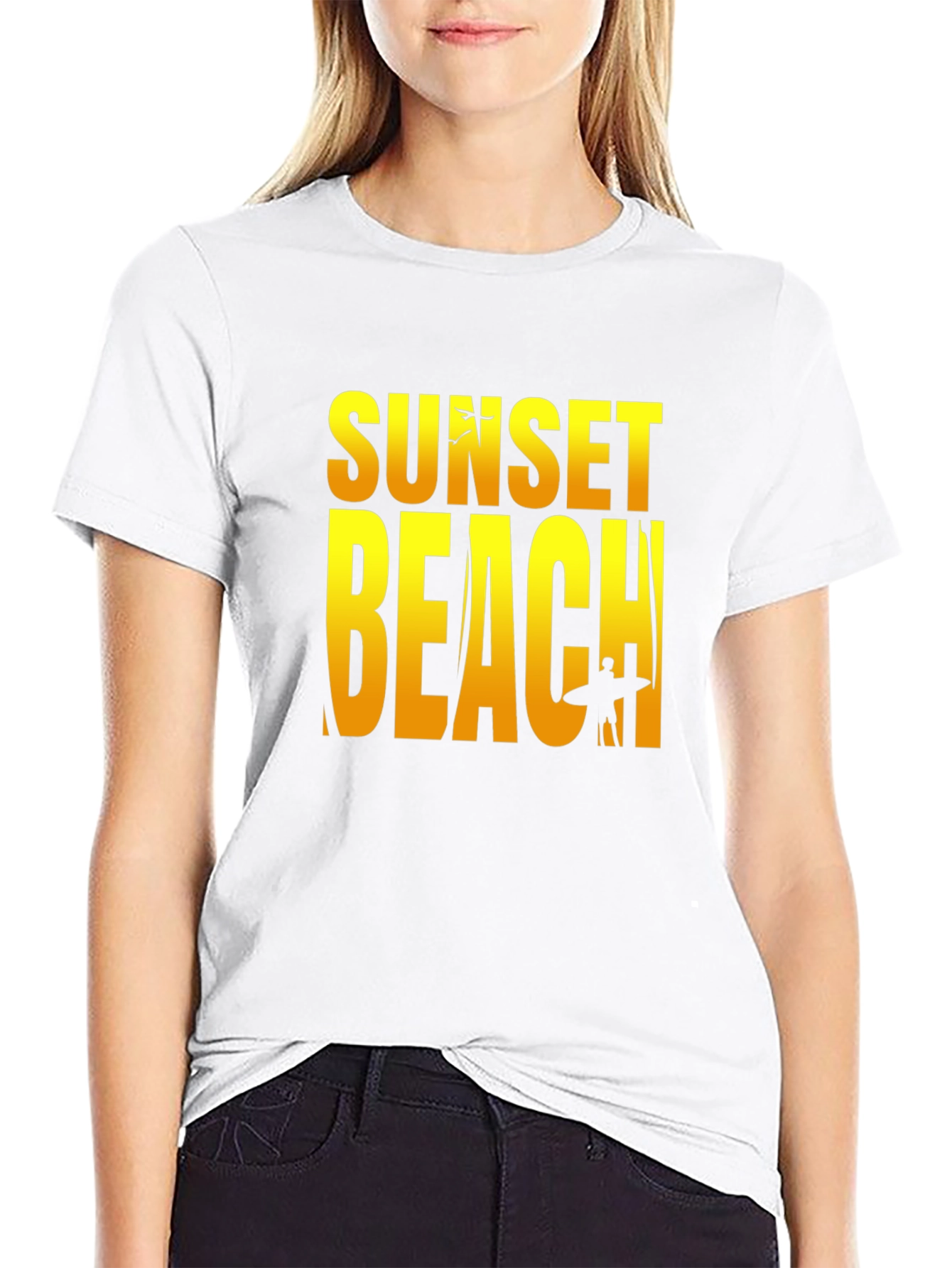 Sunset Beach Graphic Tee - Black Cotton T-Shirt