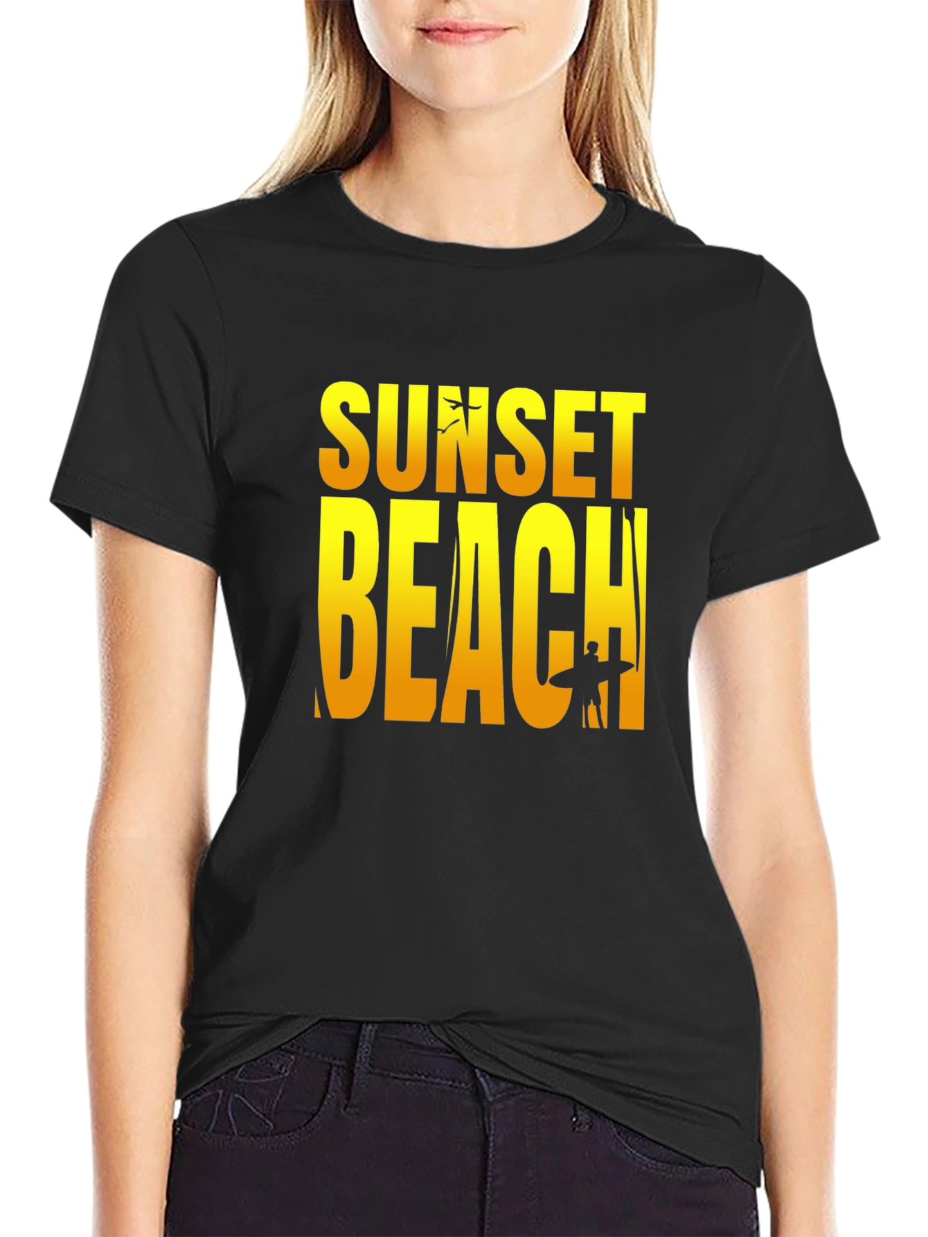 Sunset Beach Graphic Tee - Black Cotton T-Shirt