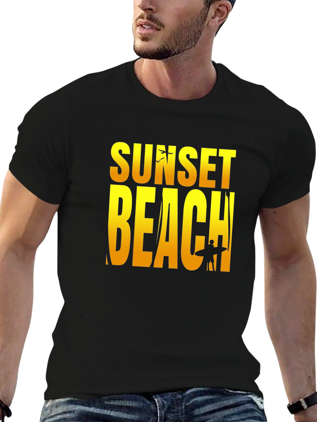 Sunset Beach Graphic Tee - Black Cotton T-Shirt