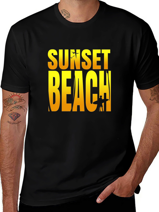 Sunset Beach Graphic Tee - Black Cotton T-Shirt