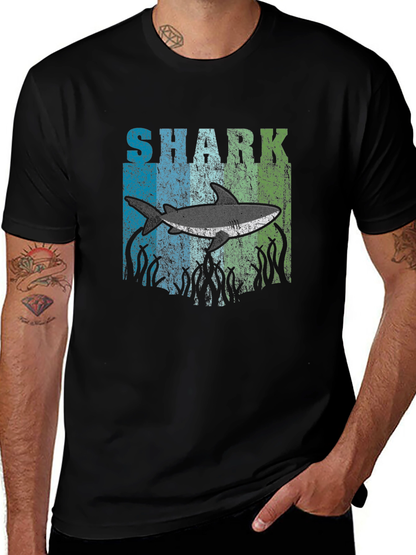 Shark Graphic T-Shirt - Distressed Design