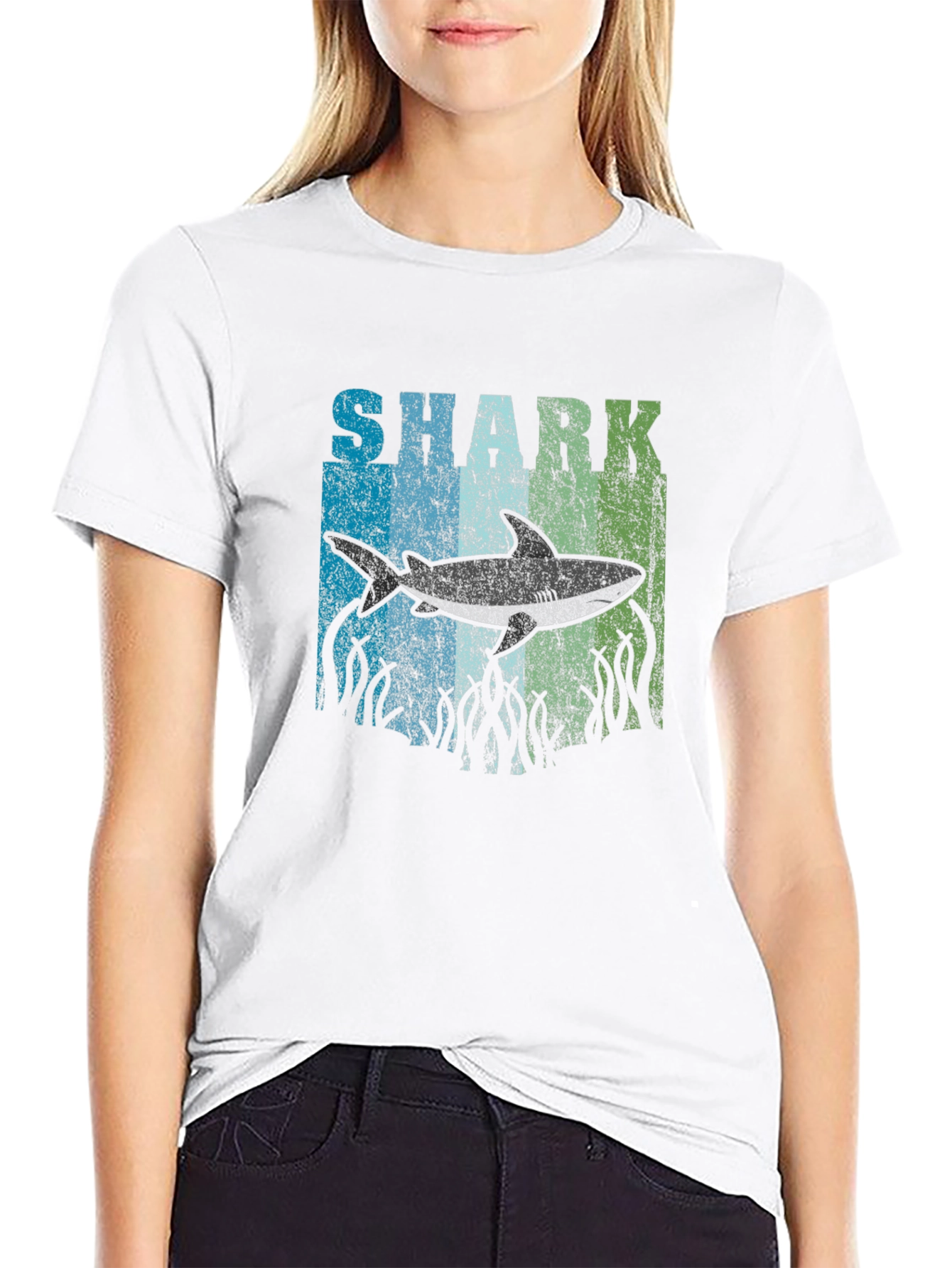 Shark Graphic T-Shirt - Distressed Design