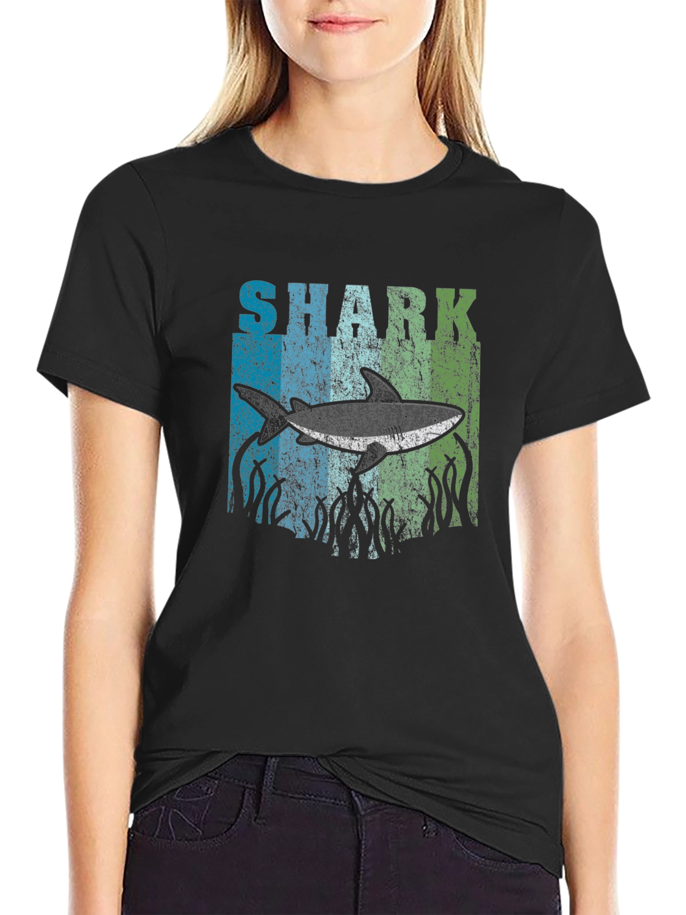 Shark Graphic T-Shirt - Distressed Design