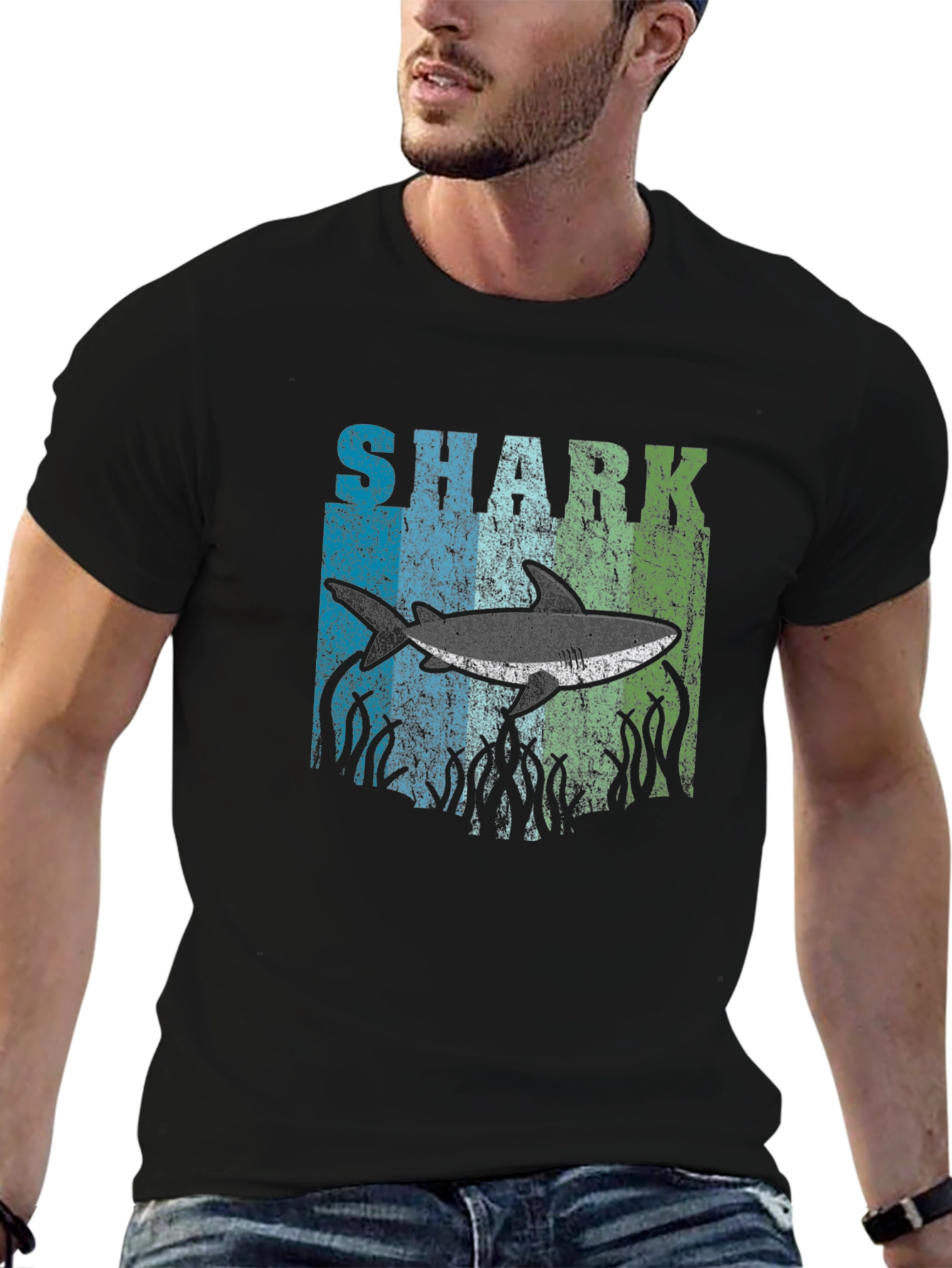 Shark Graphic T-Shirt - Distressed Design