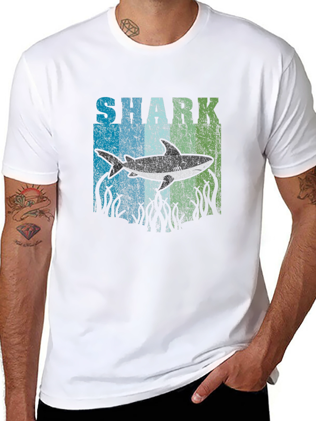 Shark Graphic T-Shirt - Distressed Design