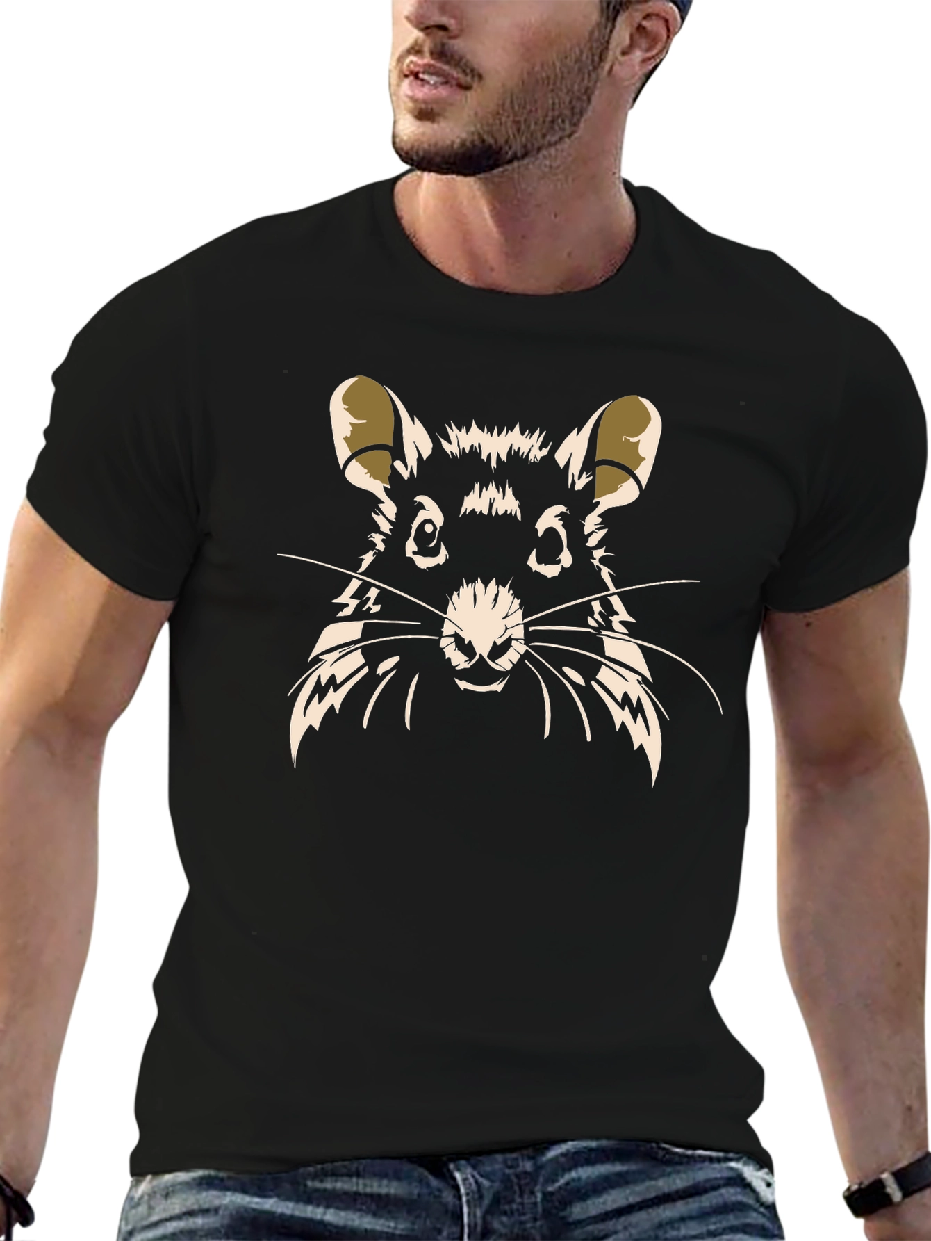 Rat Graphic Print T-Shirt - Black