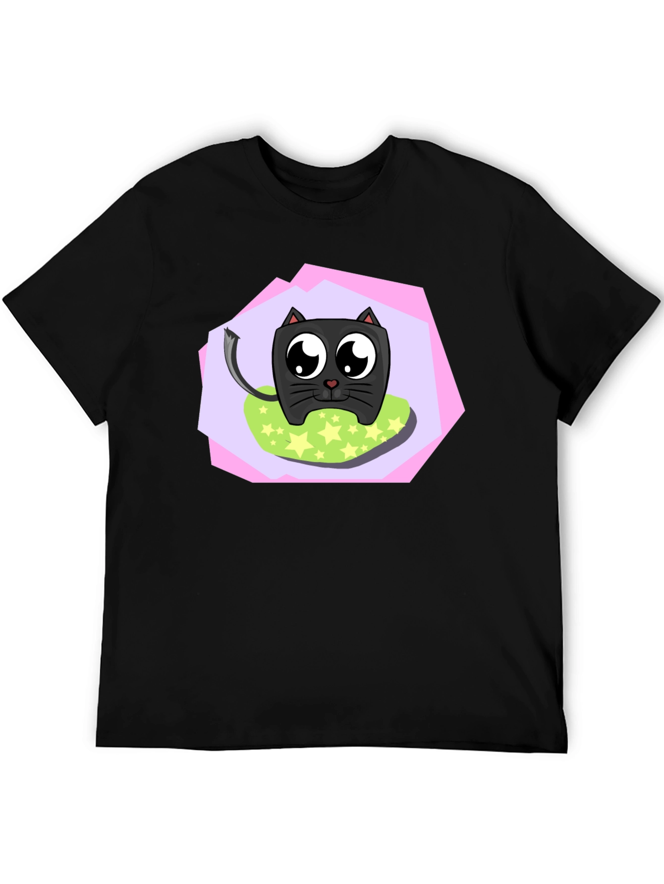 Cartoon Cat Graphic T-Shirt - Unisex Black Tee