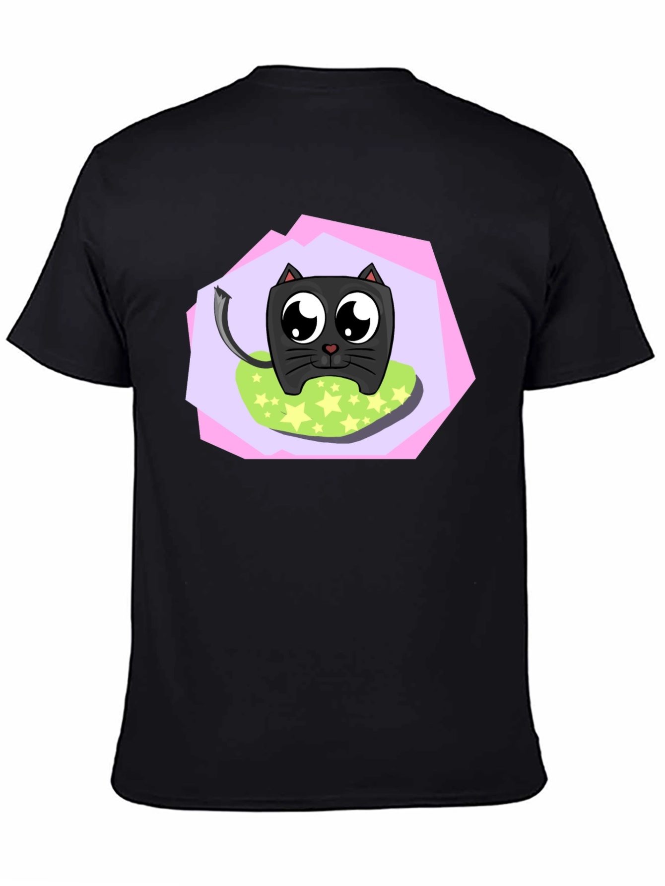 Cartoon Cat Graphic T-Shirt - Unisex Black Tee