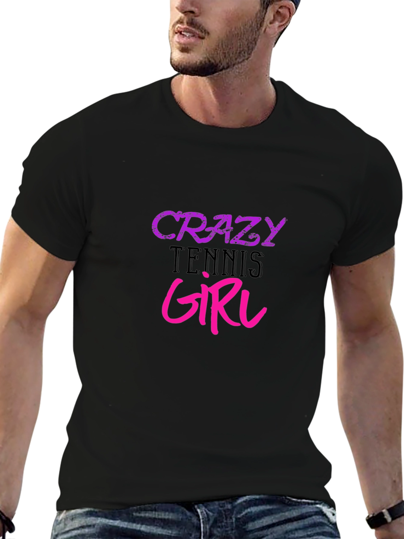 Crazy Tennis Girl Black T-Shirt