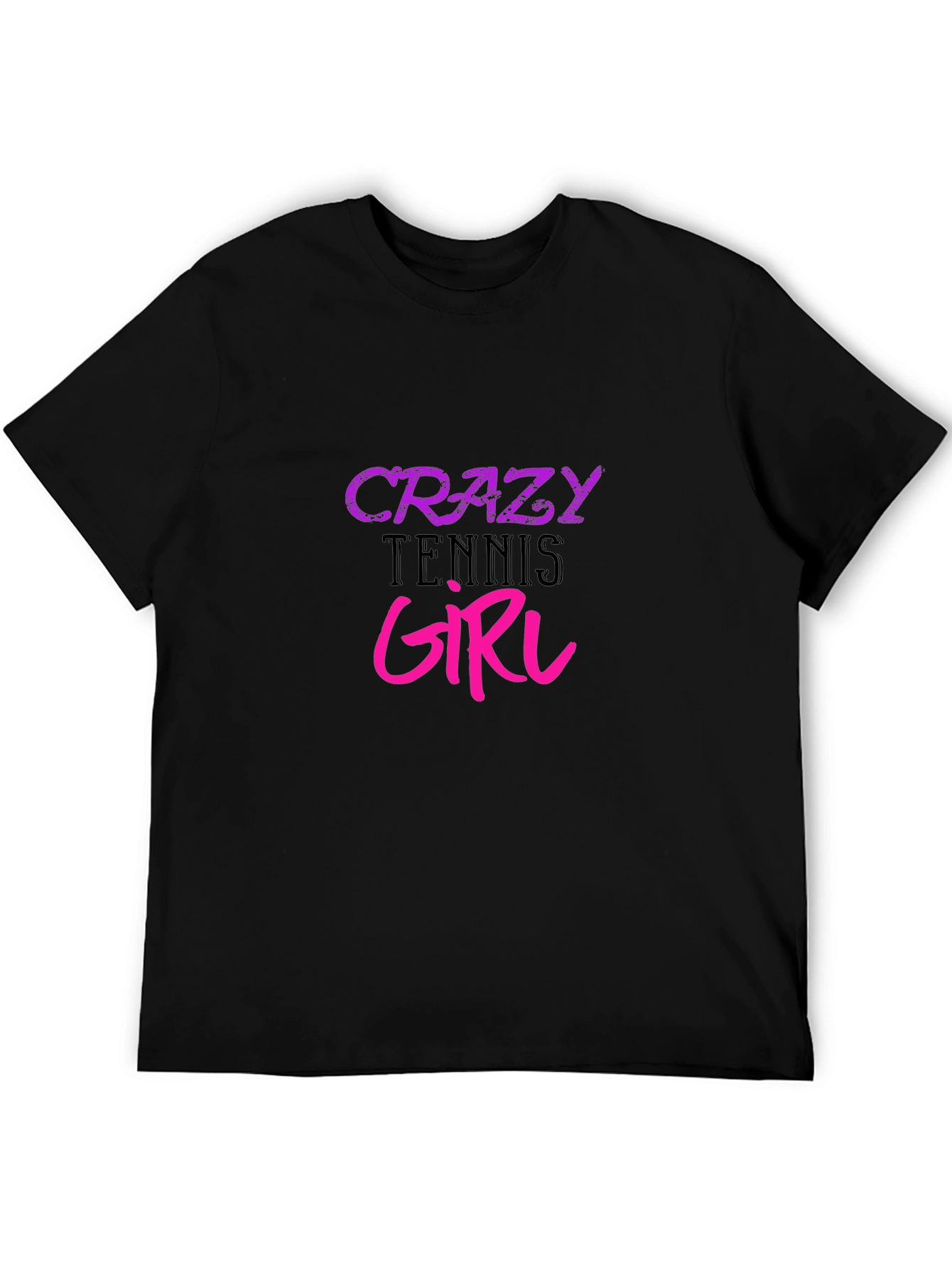 Crazy Tennis Girl Black T-Shirt