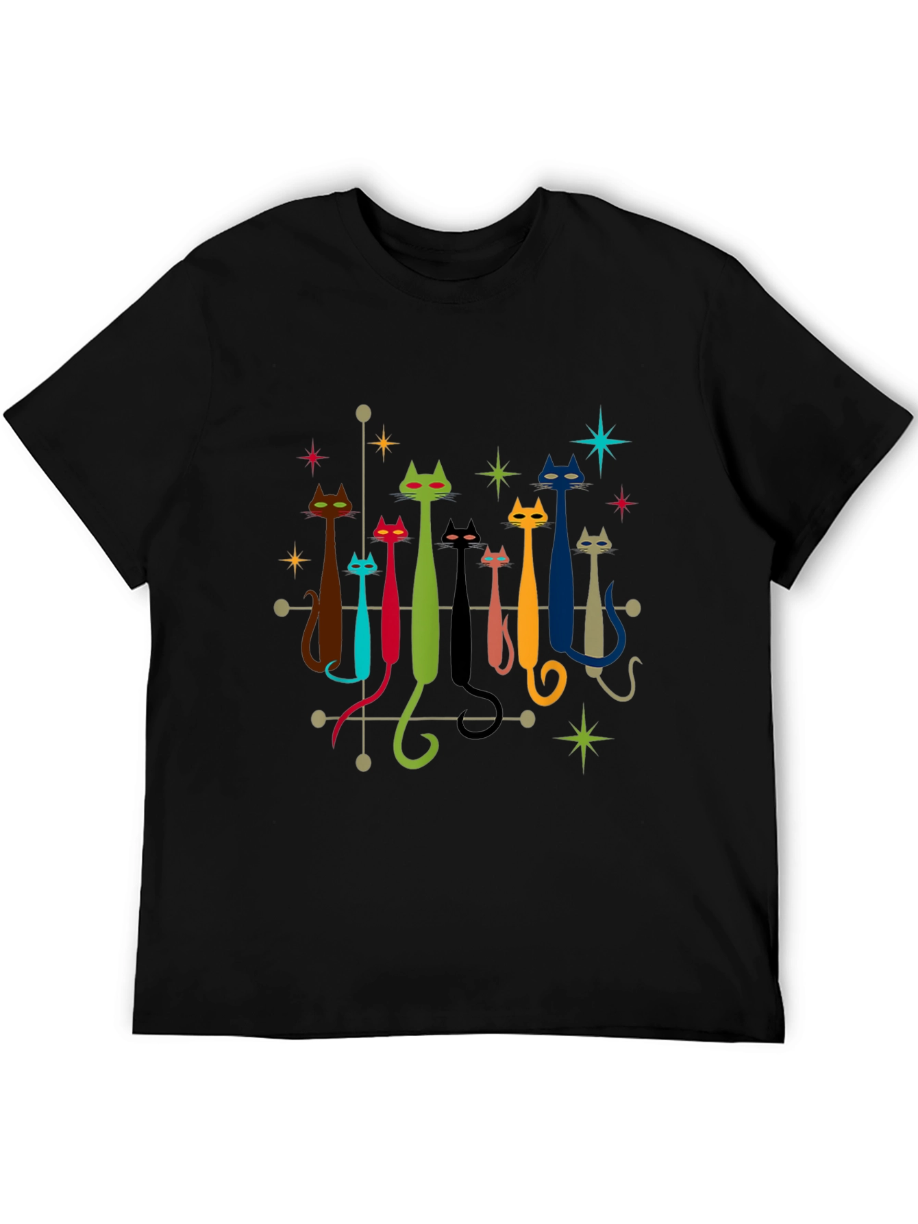Retro Atomic Cats Black T-Shirt
