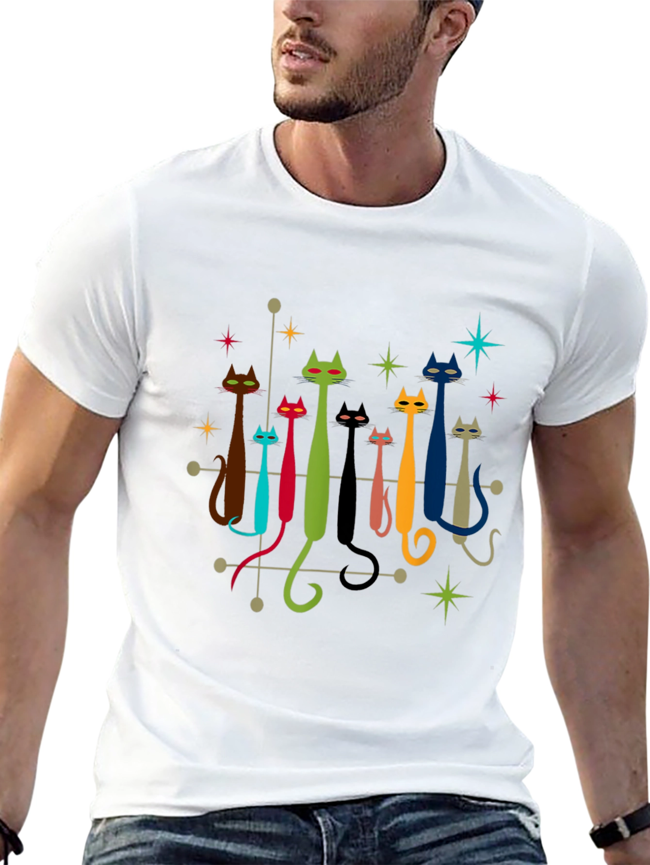 Retro Atomic Cats Black T-Shirt