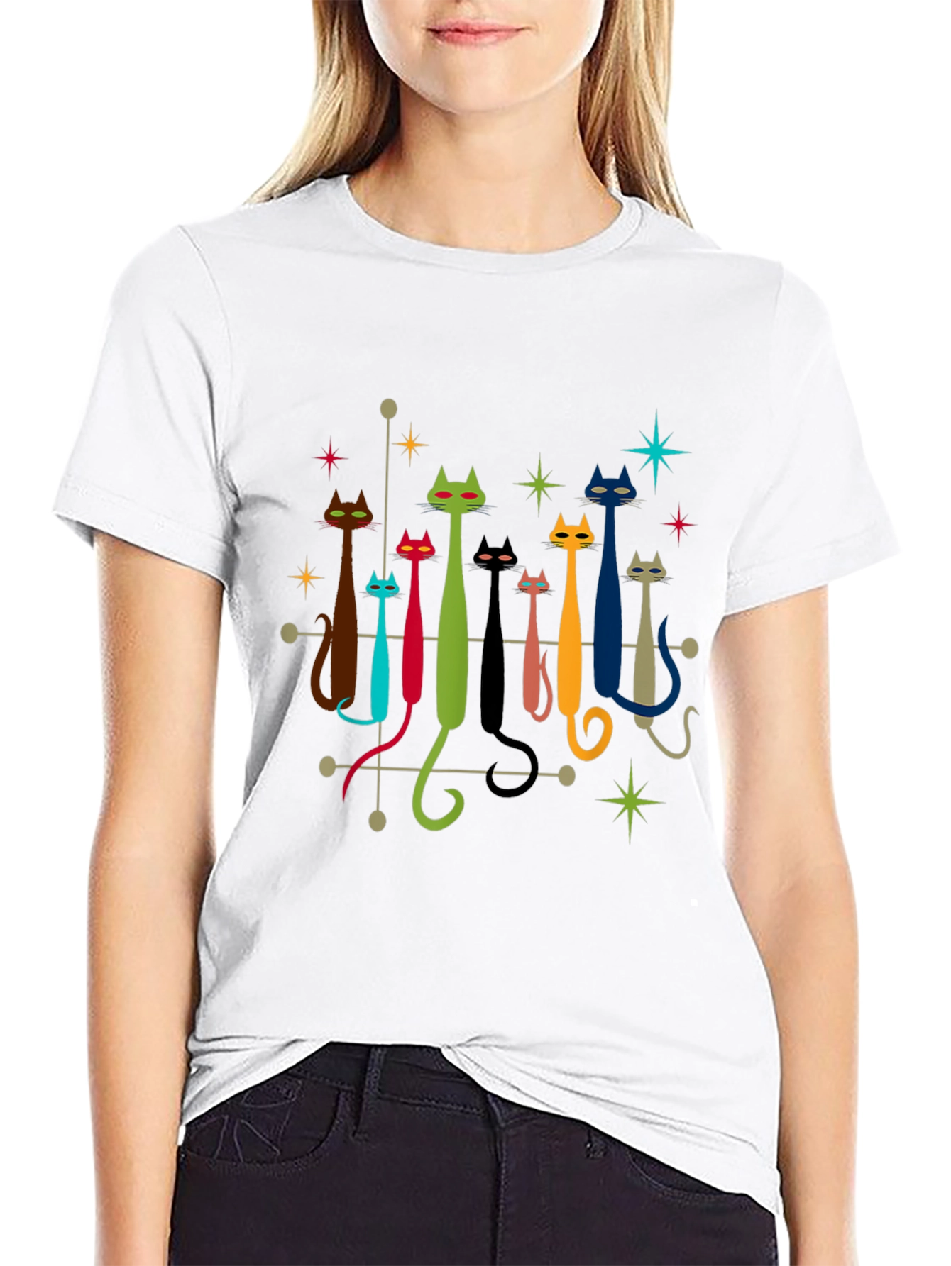 Retro Atomic Cats Black T-Shirt