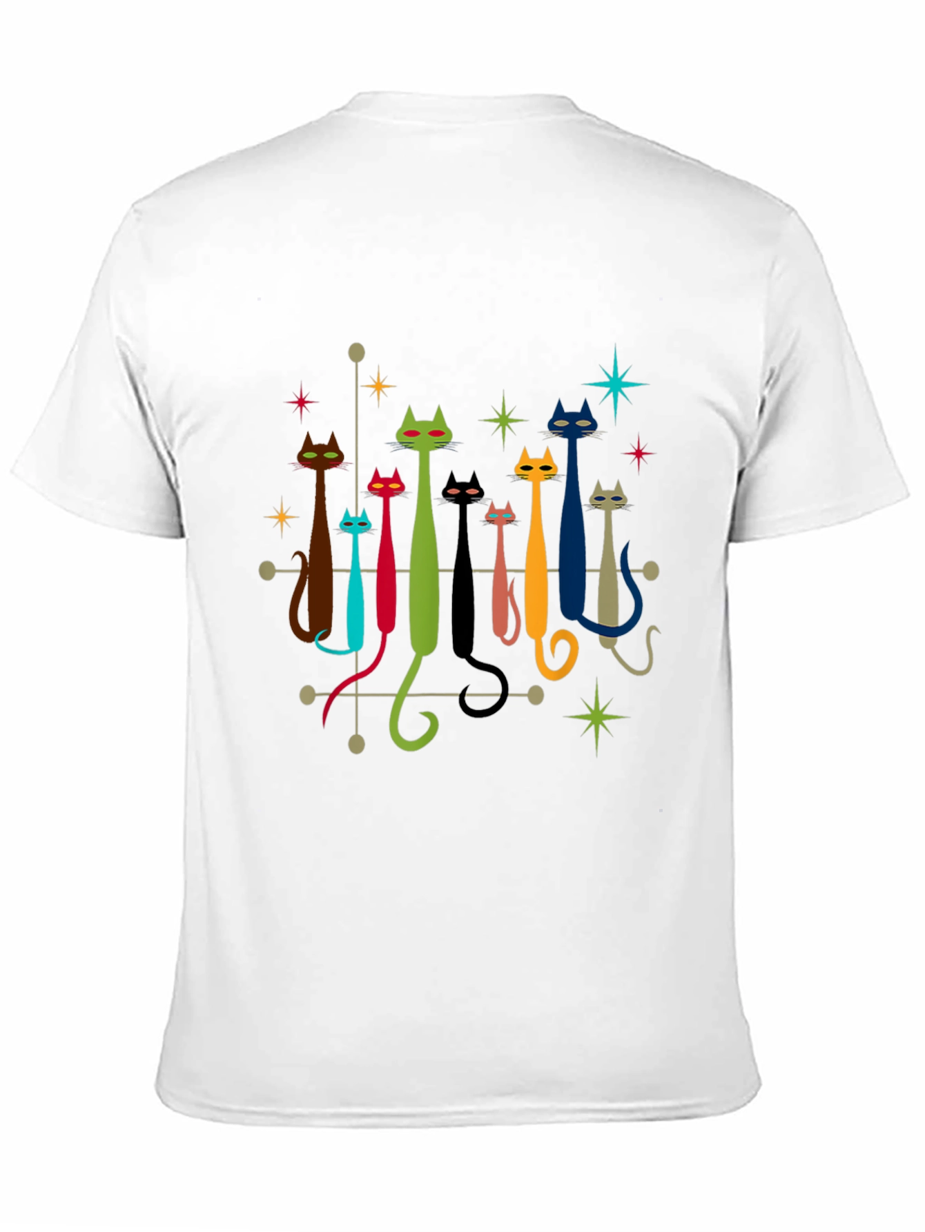 Retro Atomic Cats Black T-Shirt
