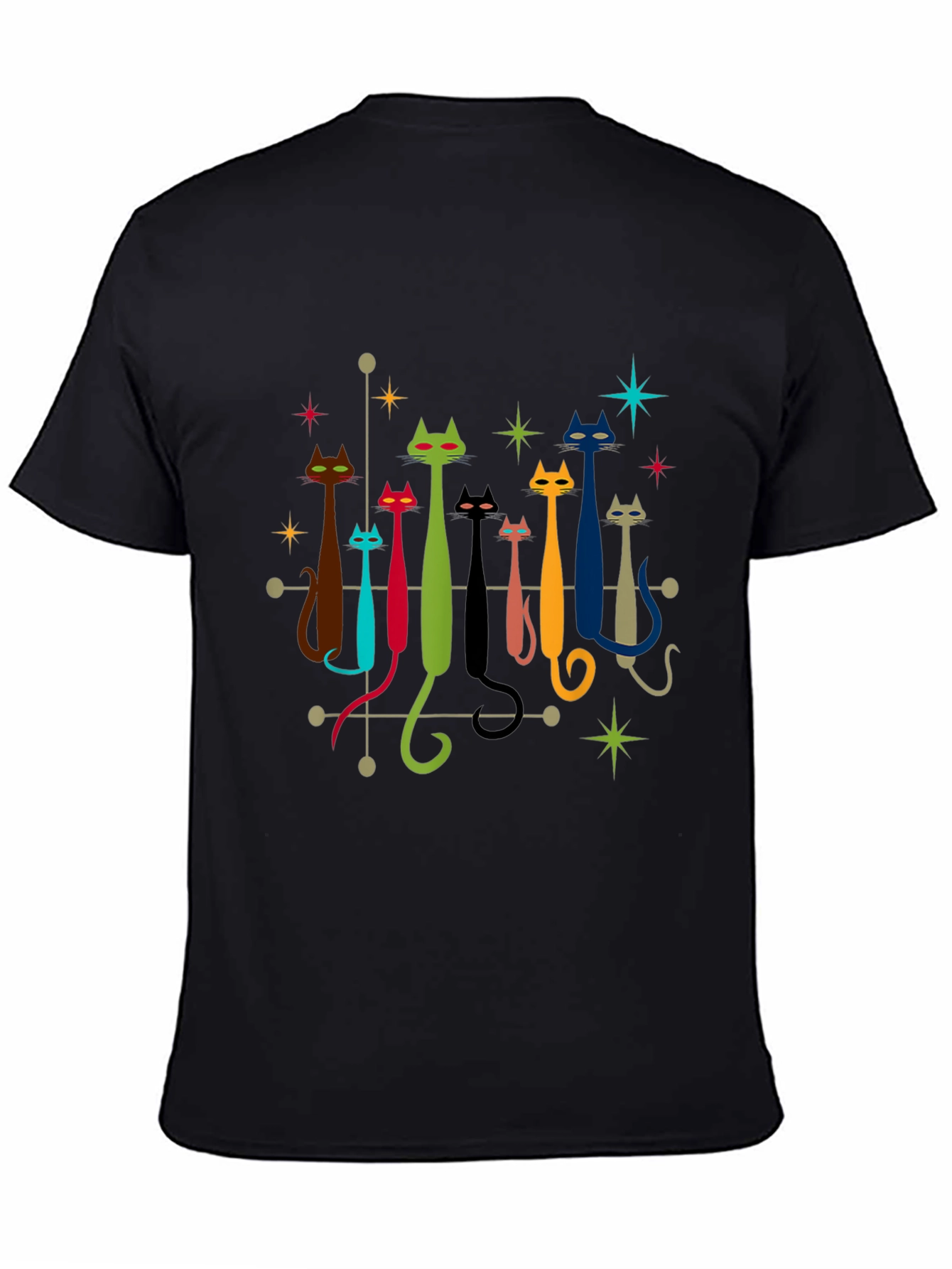 Retro Atomic Cats Black T-Shirt