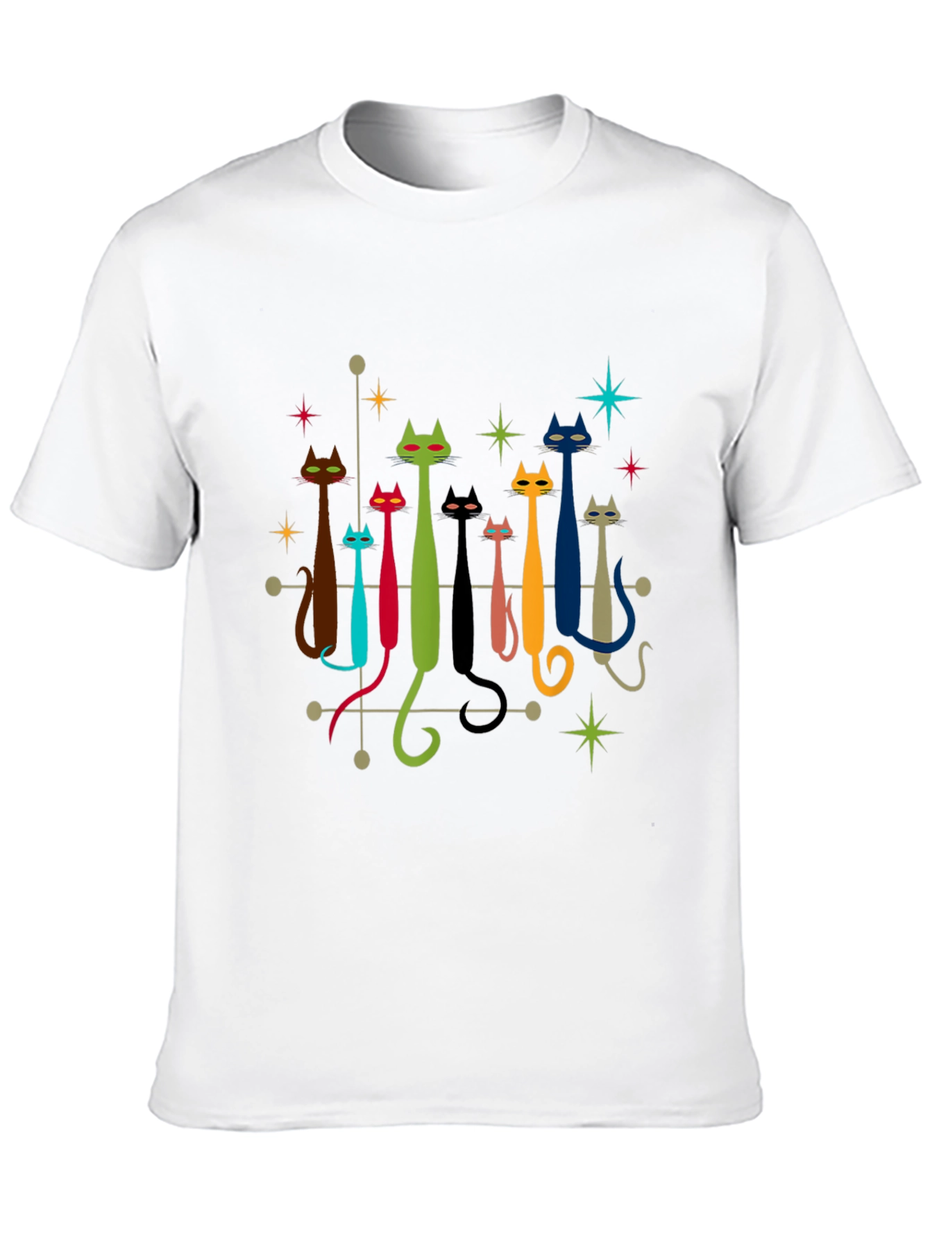 Retro Atomic Cats Black T-Shirt
