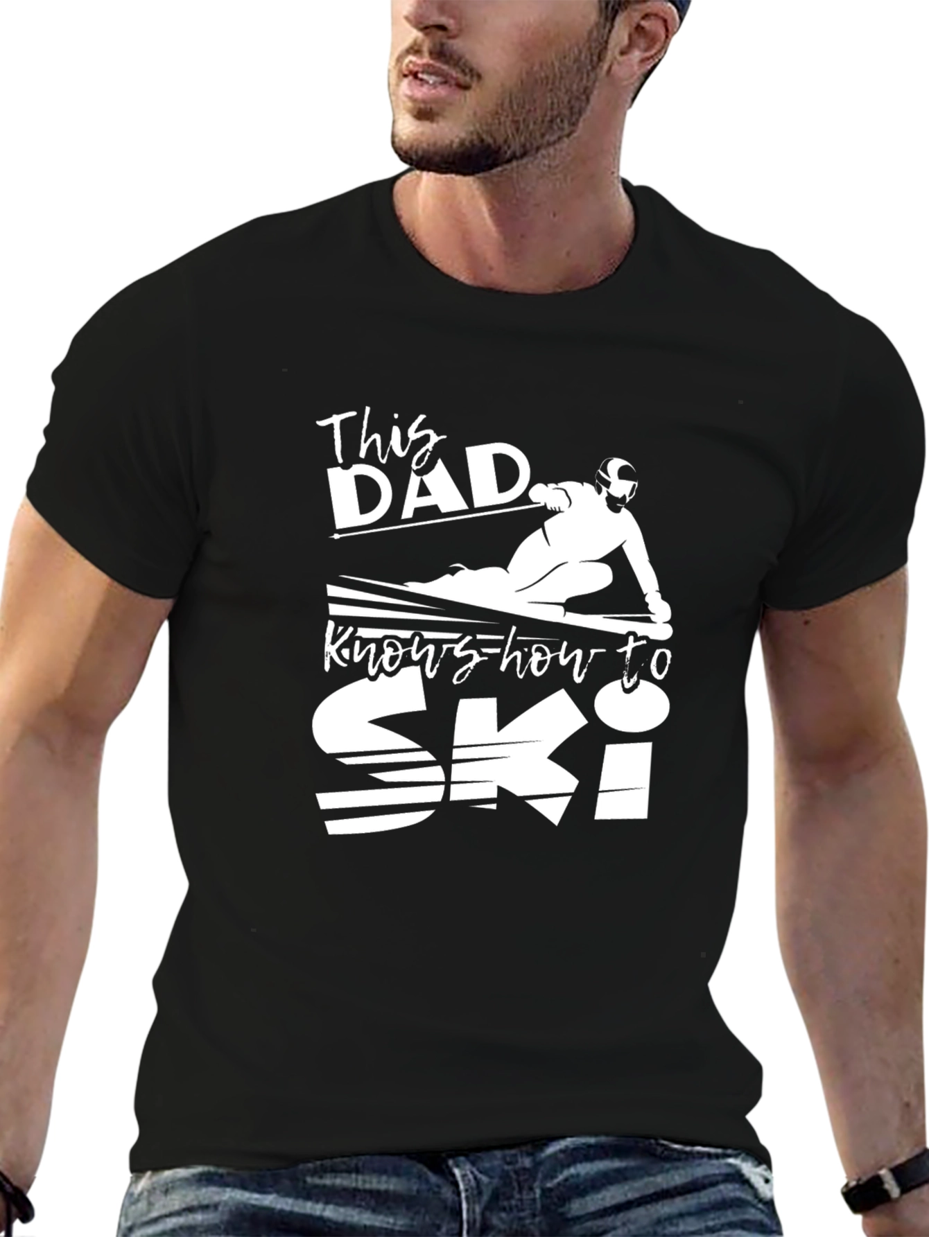 This Dad Knows How to Ski - Black T-Shirt