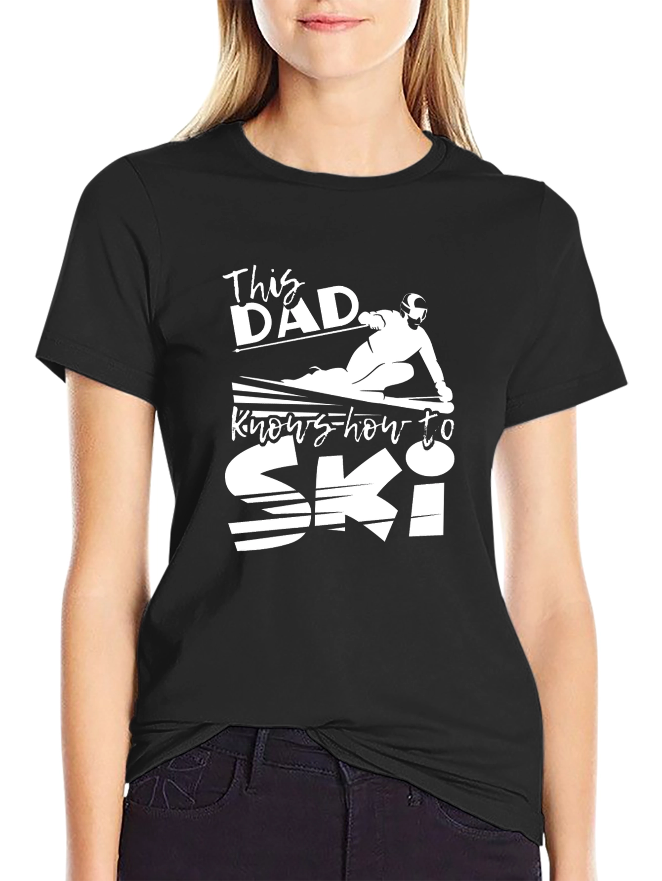 This Dad Knows How to Ski - Black T-Shirt