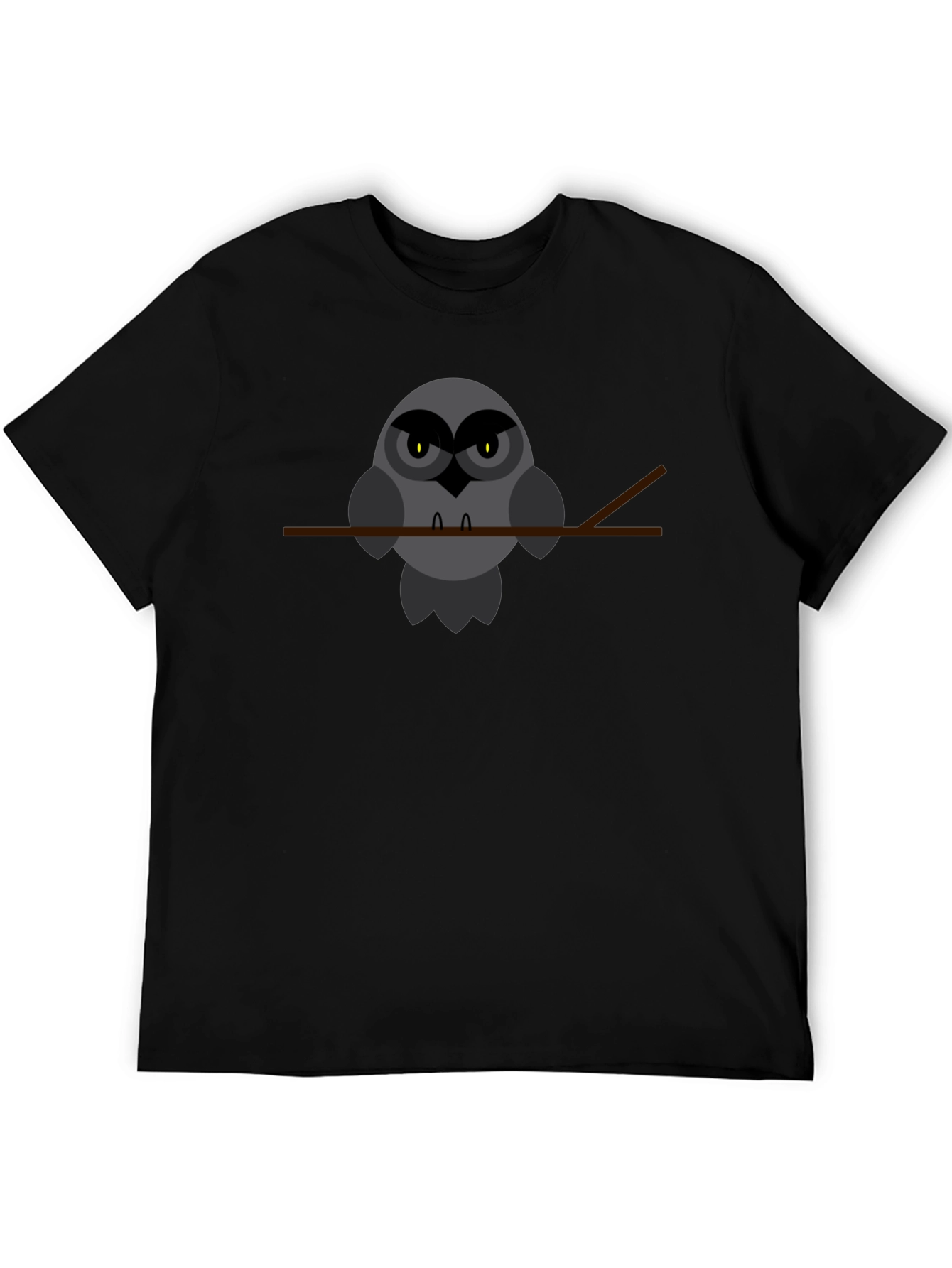 Owl Perched on Branch Graphic Tee - Black