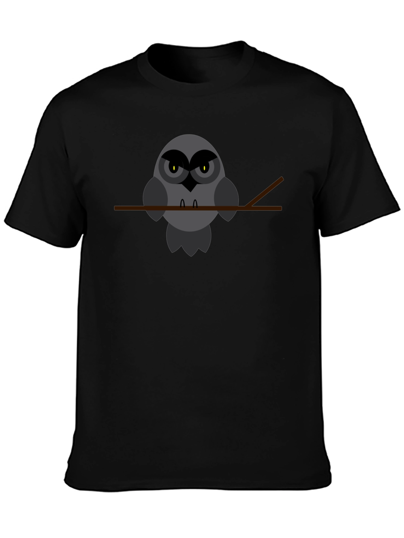 Owl Perched on Branch Graphic Tee - Black