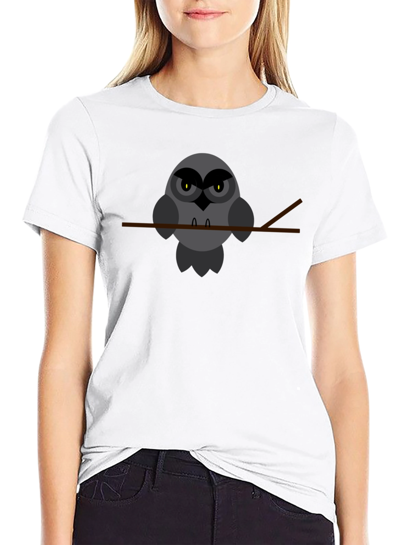 Owl Perched on Branch Graphic Tee - Black