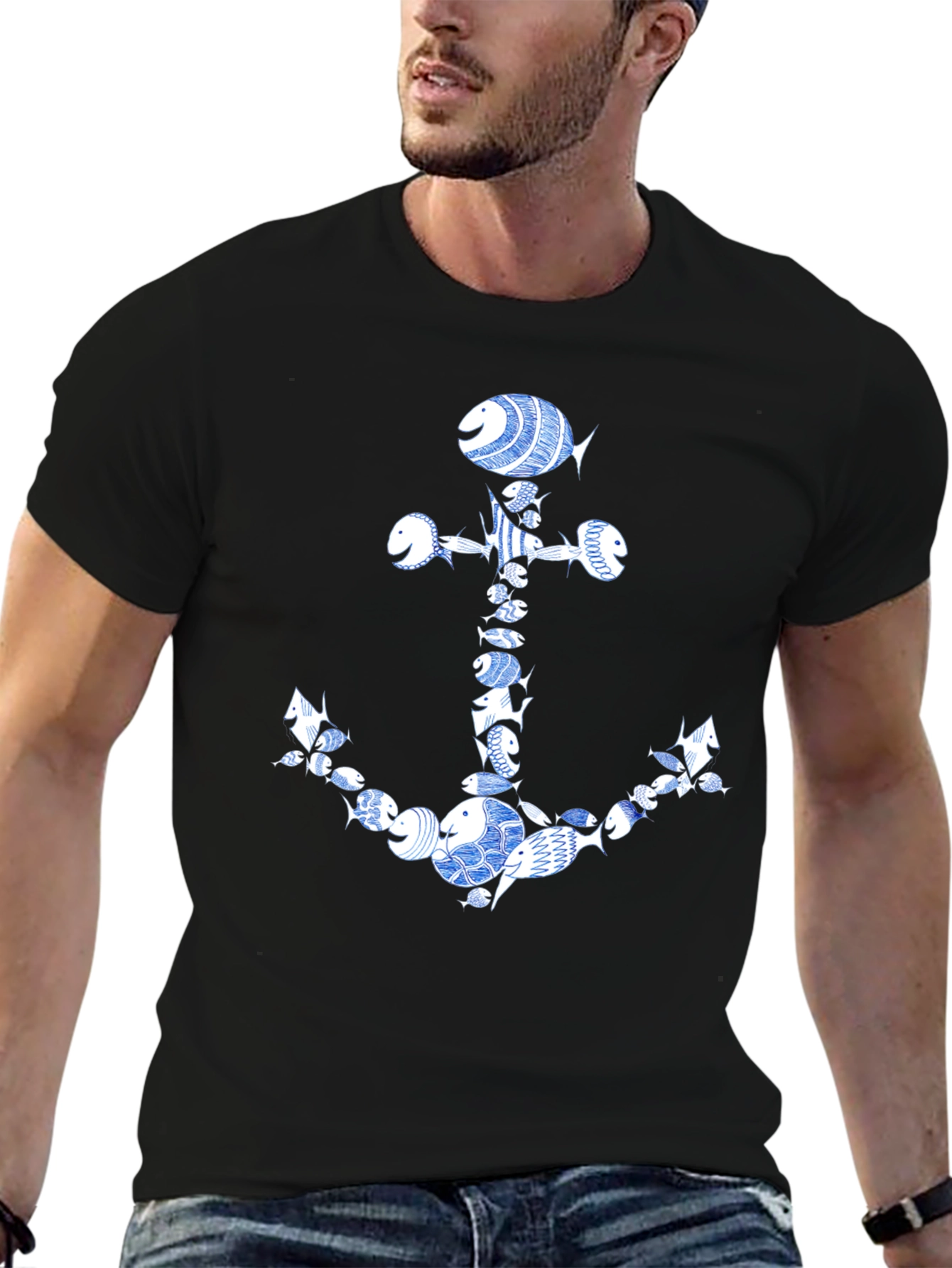 Fish Anchor Graphic Tee - Nautical Style