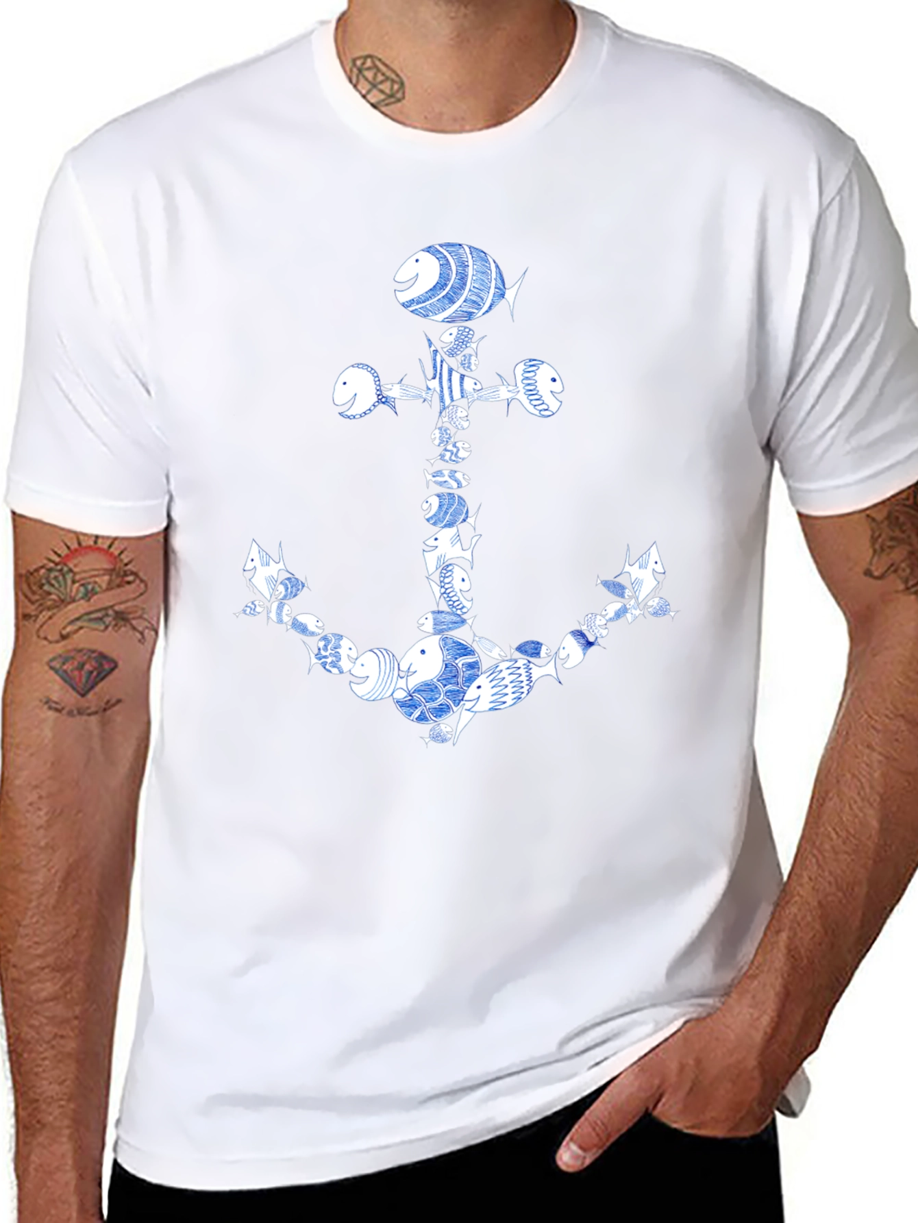 Fish Anchor Graphic Tee - Nautical Style