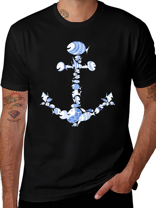 Fish Anchor Graphic Tee - Nautical Style