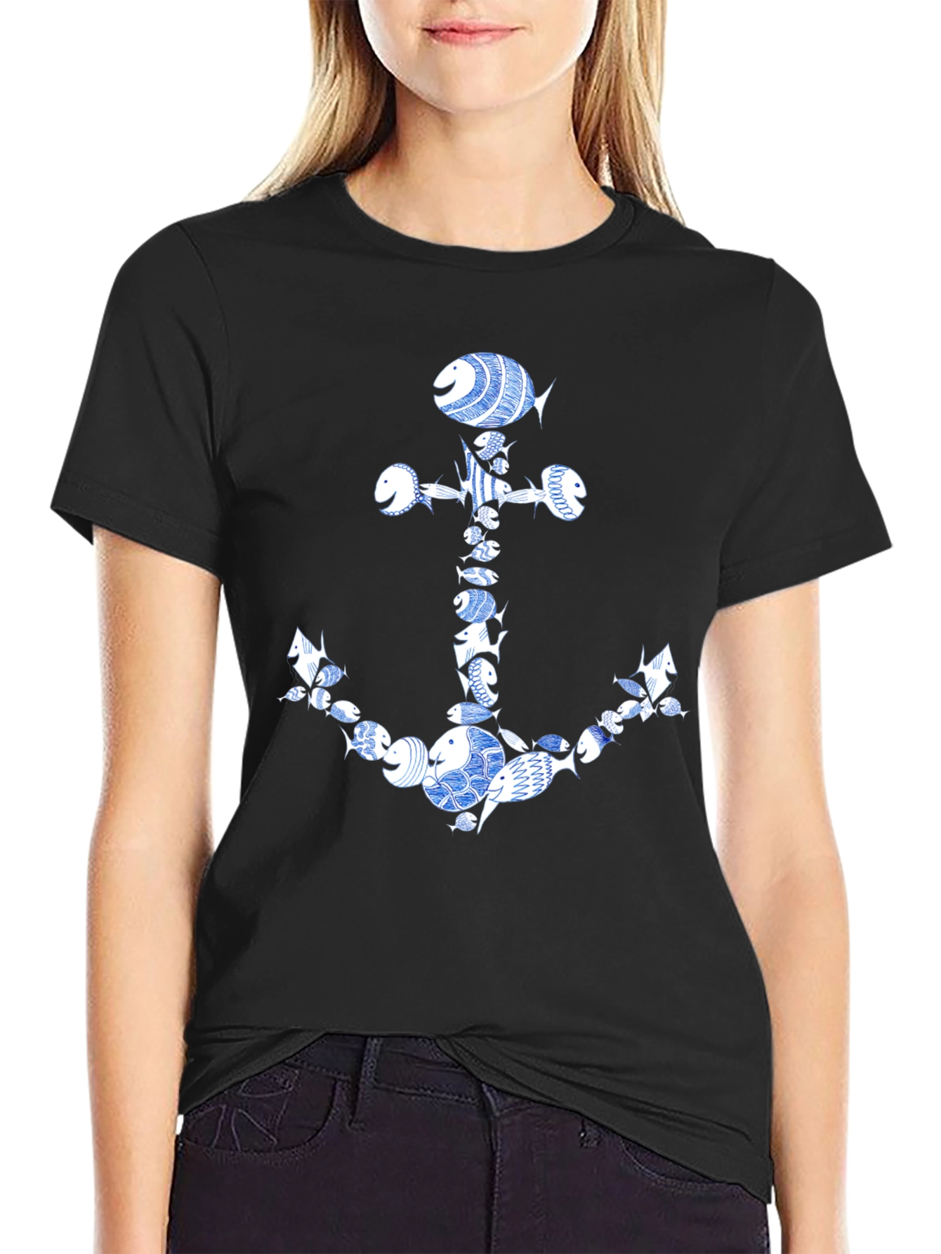 Fish Anchor Graphic Tee - Nautical Style