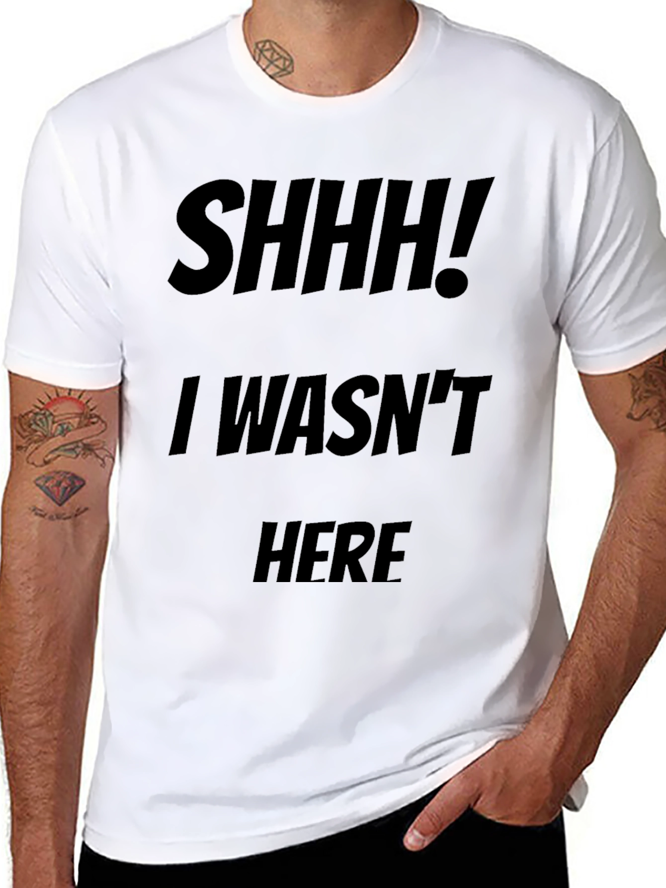Funny Shhh! I Wasnt Here Black Graphic Tee
